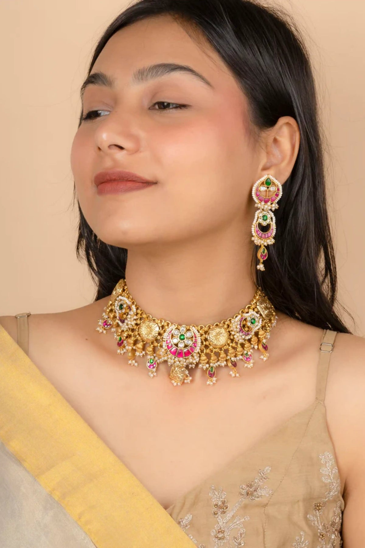 Multicolor Gold Plated Mishr Necklace Set