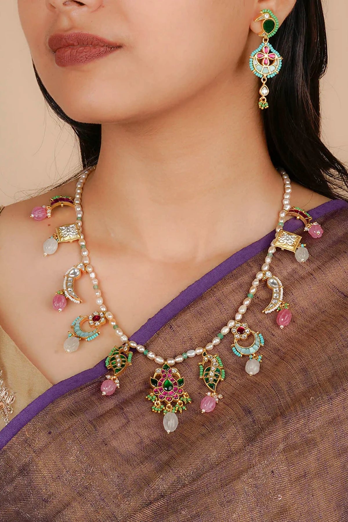 Multicolor Gold Plated Mishr Necklace Set