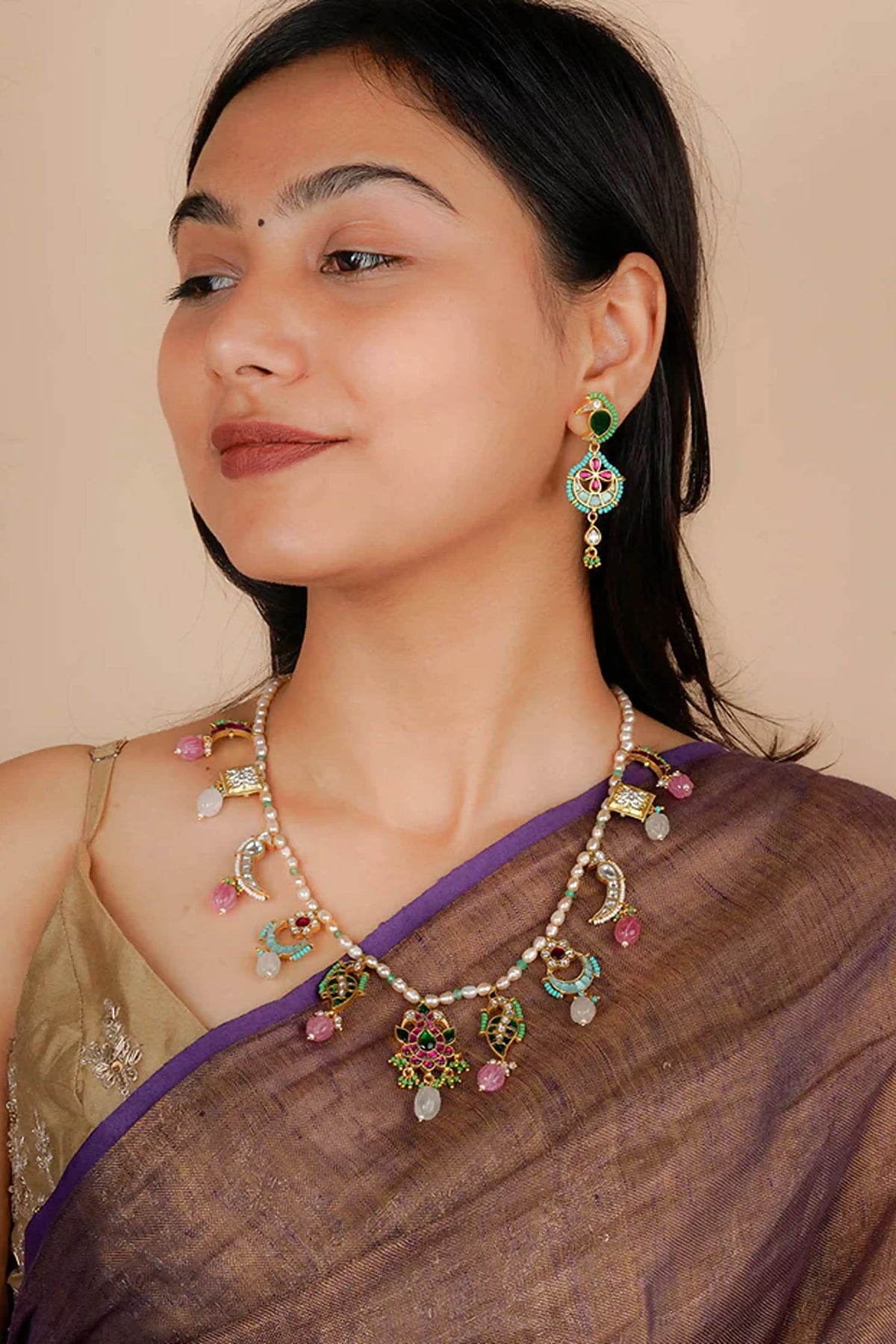 Multicolor Gold Plated Mishr Necklace Set
