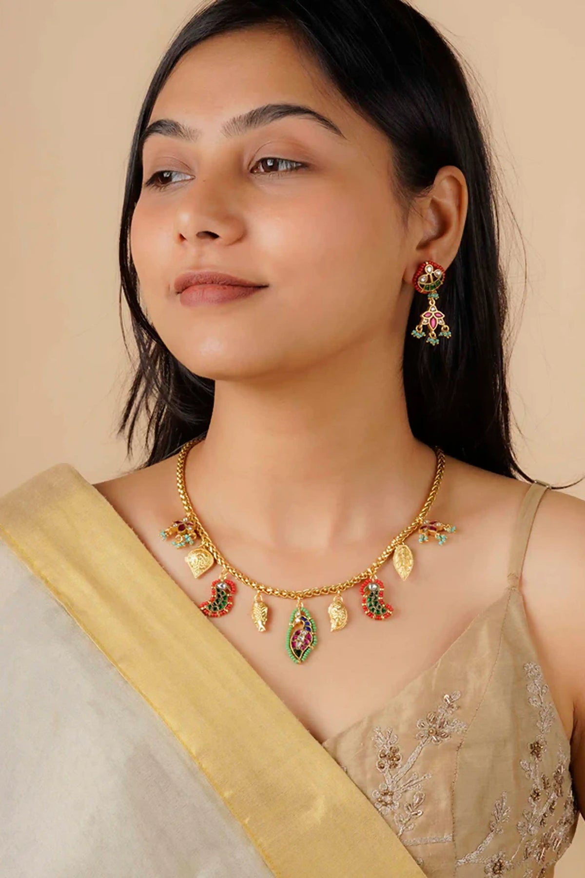Multicolor Gold Plated Mishr Necklace Set