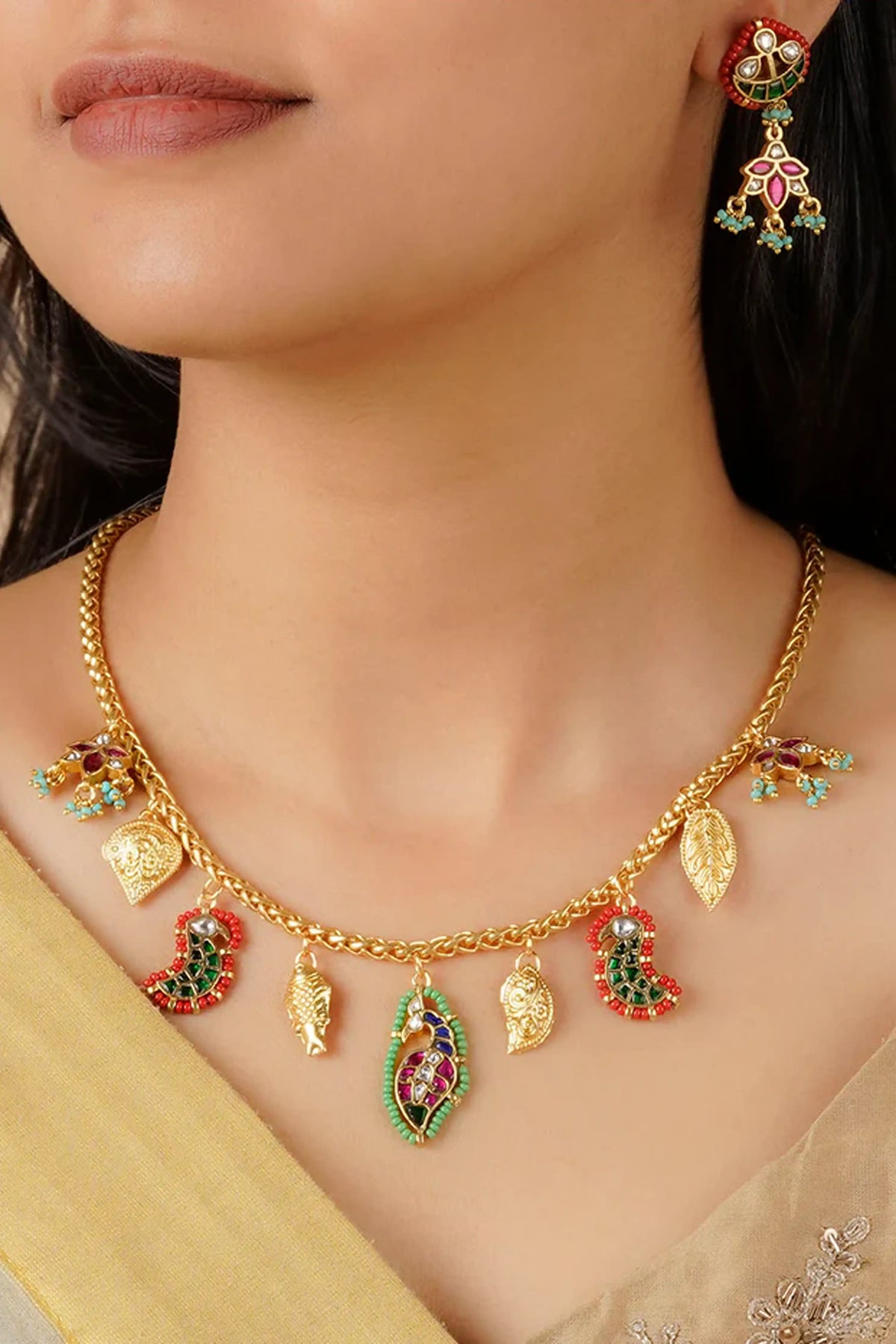 Multicolor Gold Plated Mishr Necklace Set