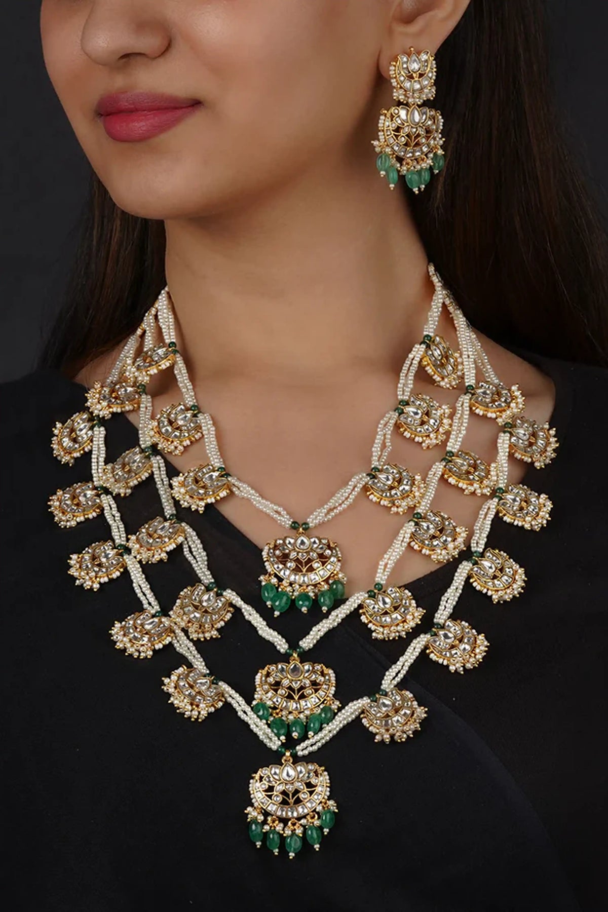 Green Gold Plated Mishr Necklace Set