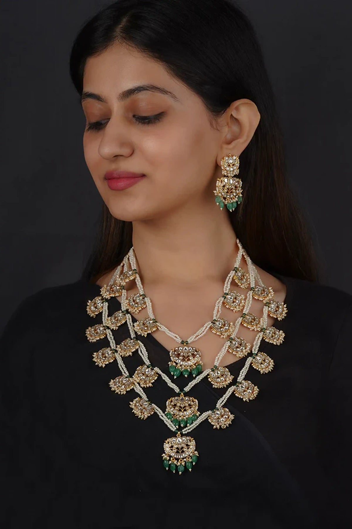 Green Gold Plated Mishr Necklace Set