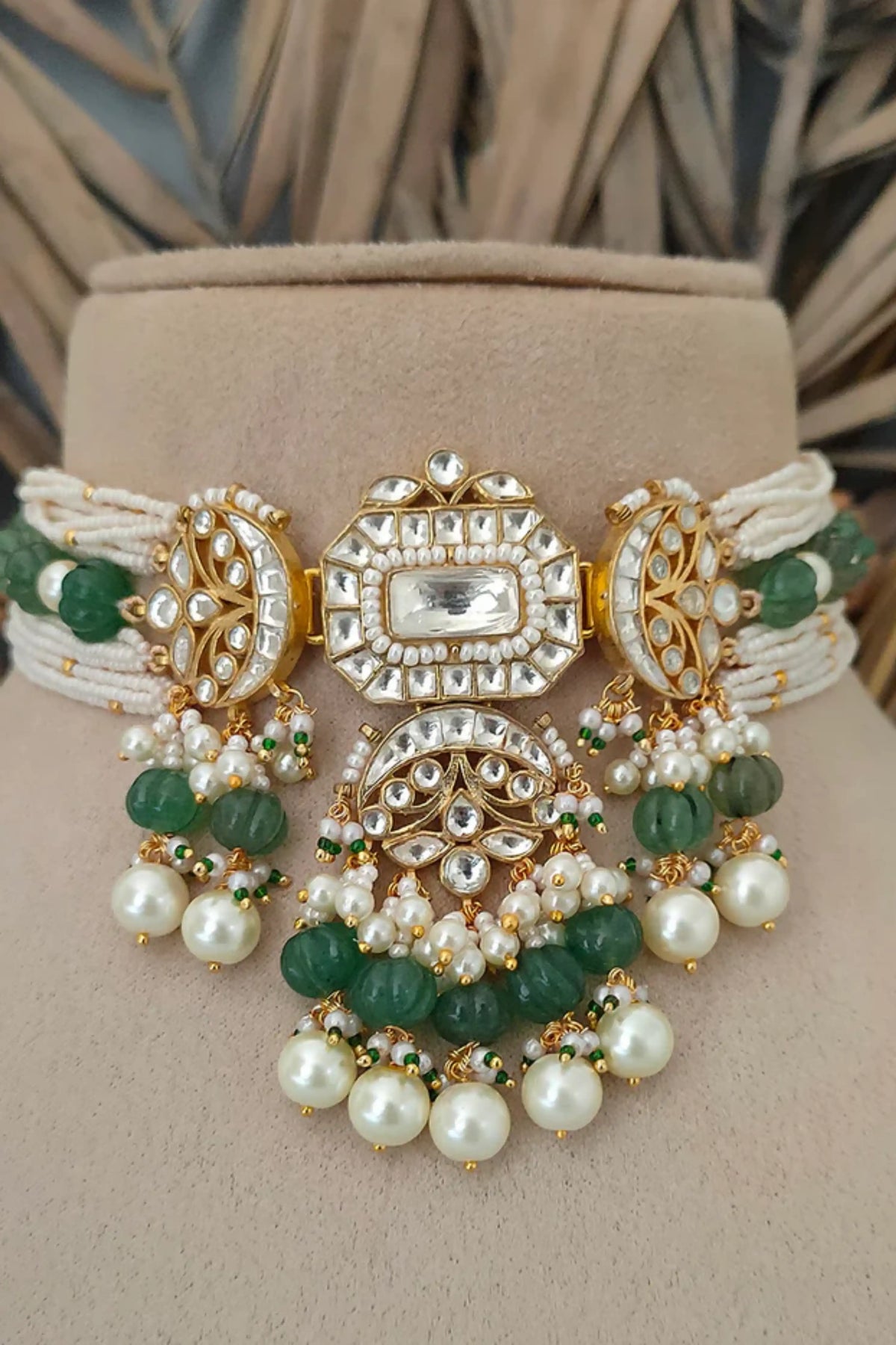 Green Gold Plated Necklace With Earrings