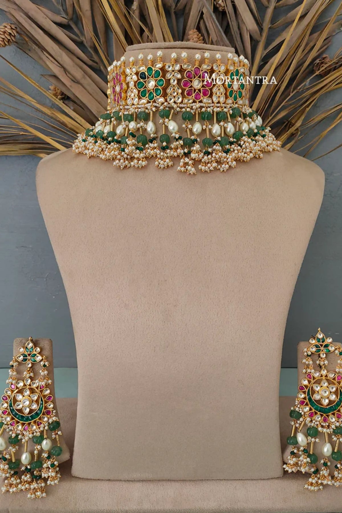 Multicolor Necklace With Gold Plated Earrings
