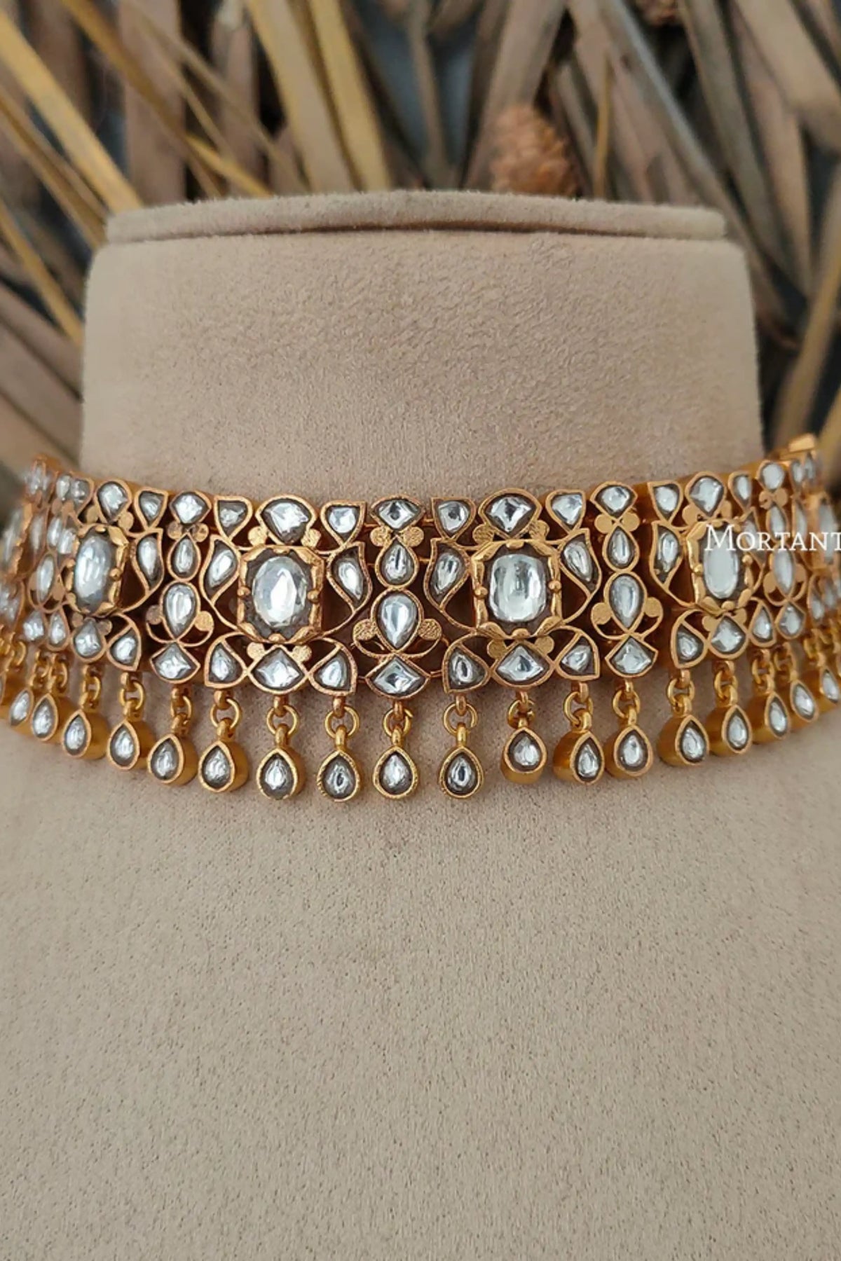 White Necklace With Gold Plated Earrings