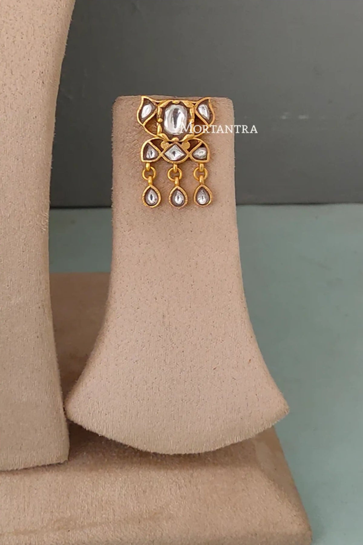 White Necklace With Gold Plated Earrings