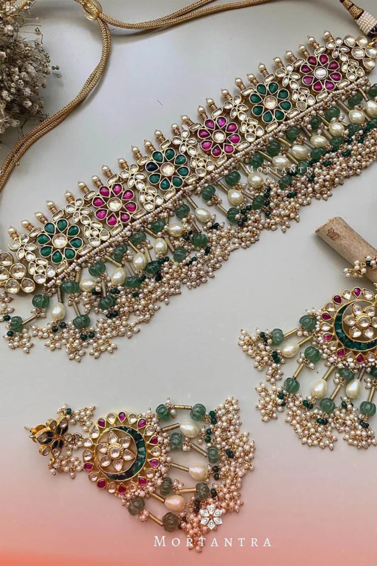 Multicolor Necklace With Gold Plated Earrings
