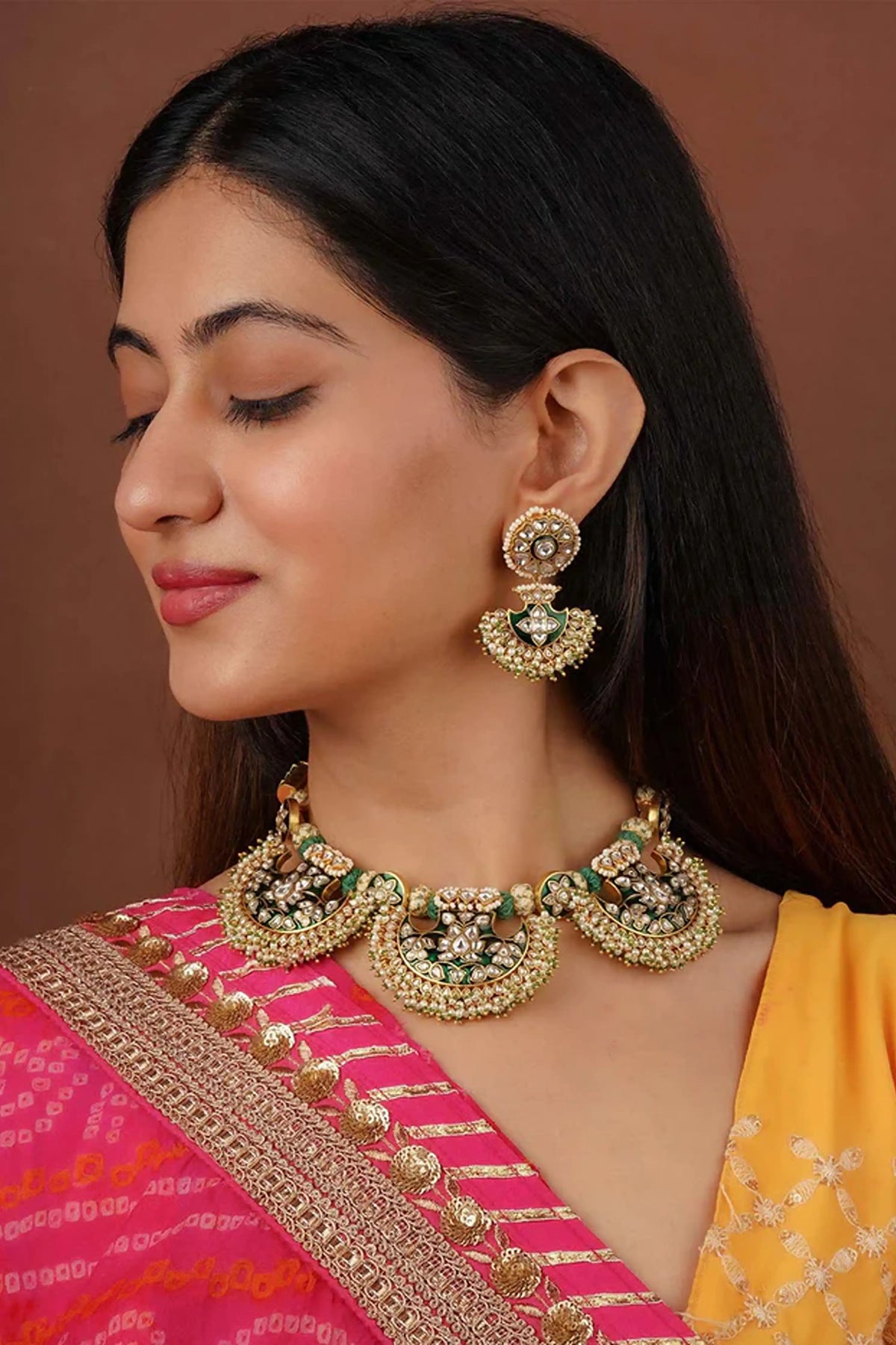 Gold Plated Jadau Kundan Necklace Set