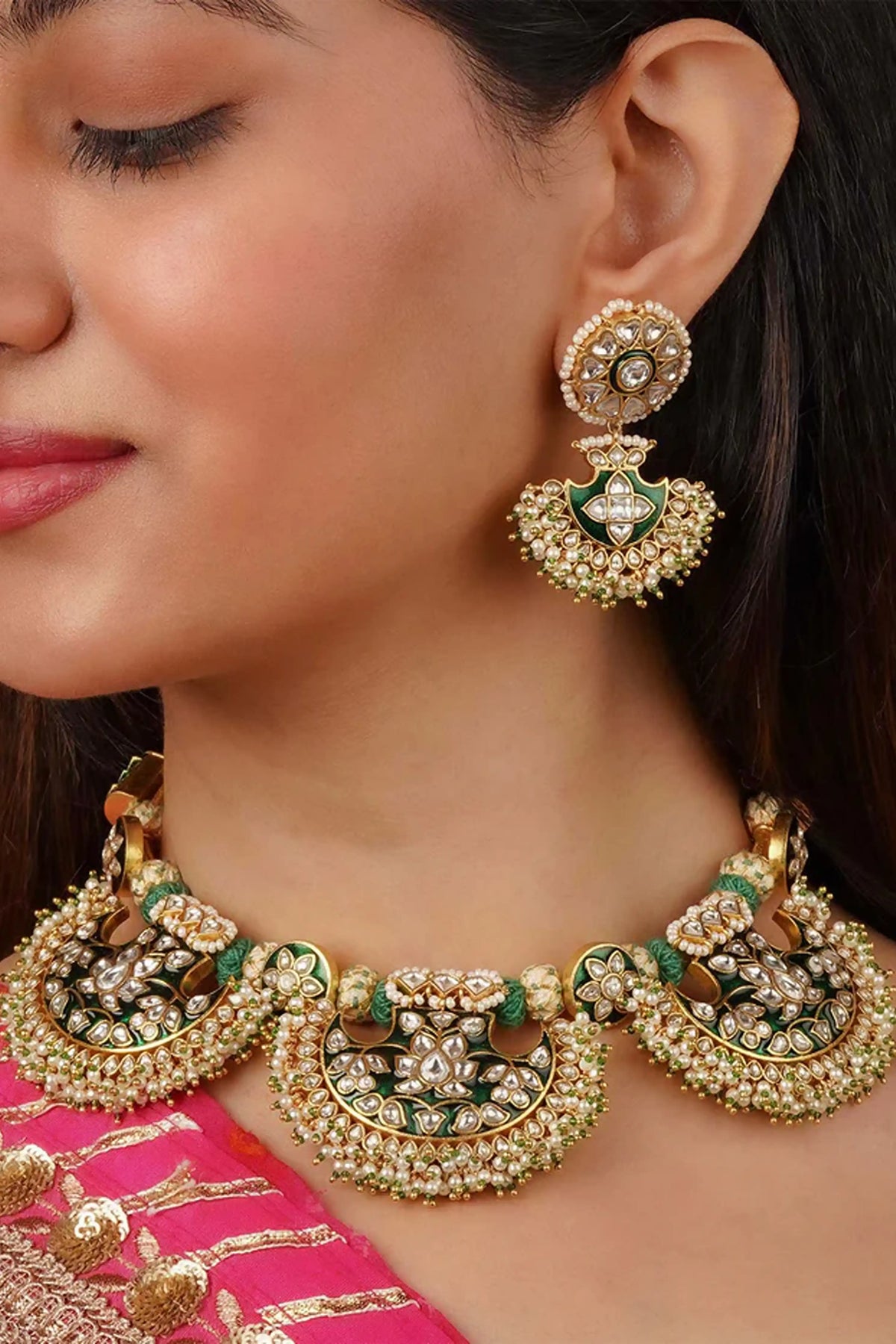Gold Plated Jadau Kundan Necklace Set