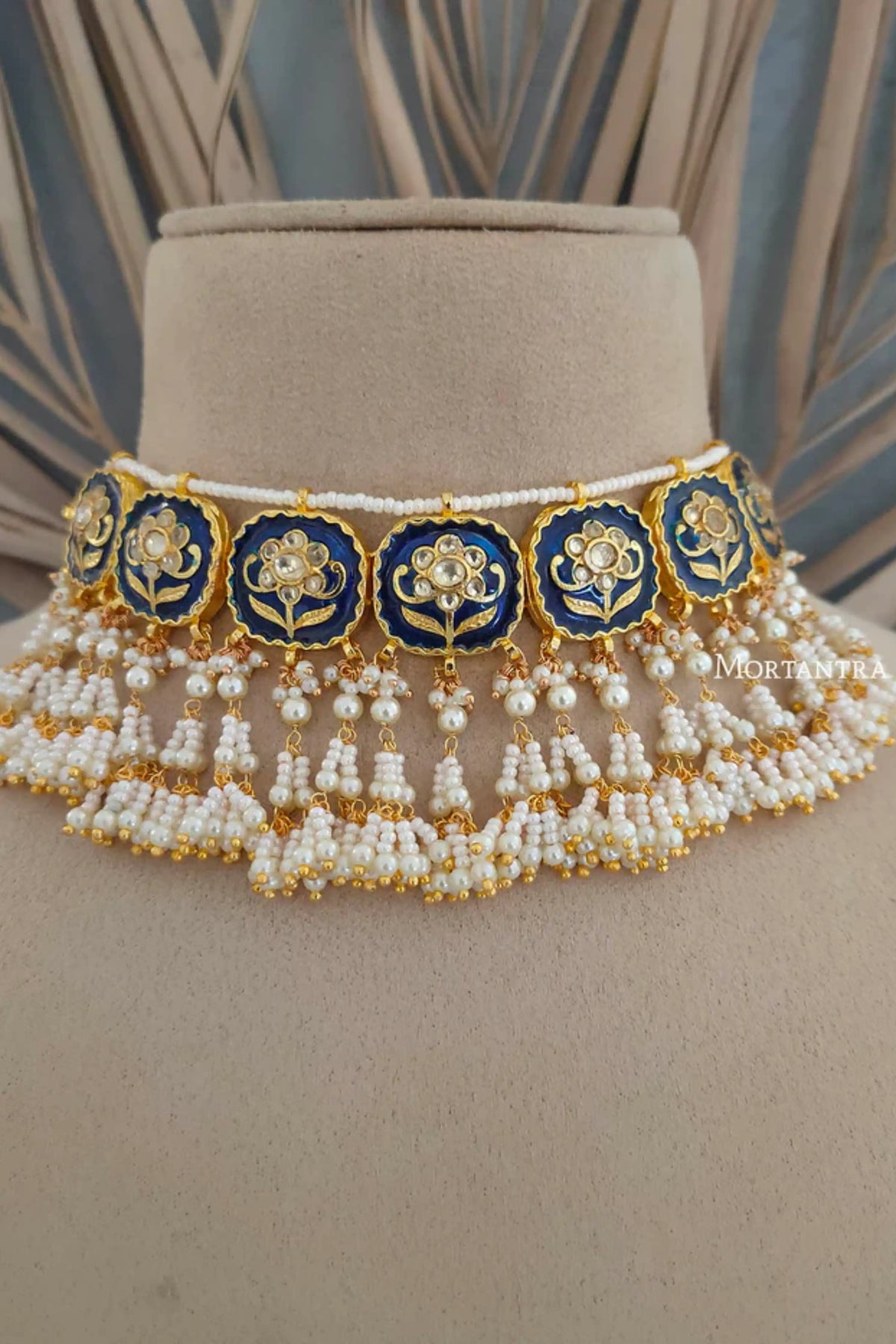 Blue Jadau Kundan Necklace Set