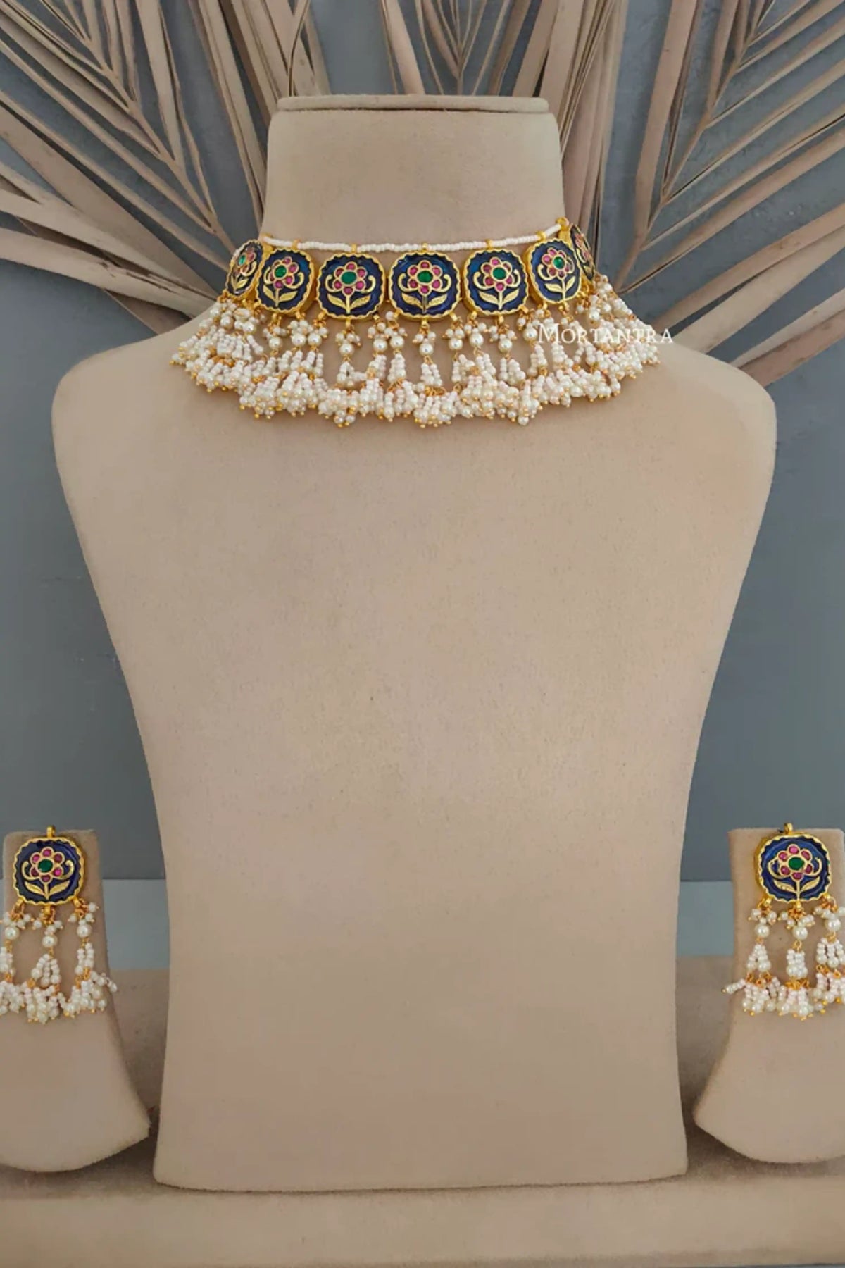 Jadau Kundan Necklace Set in Multicolor