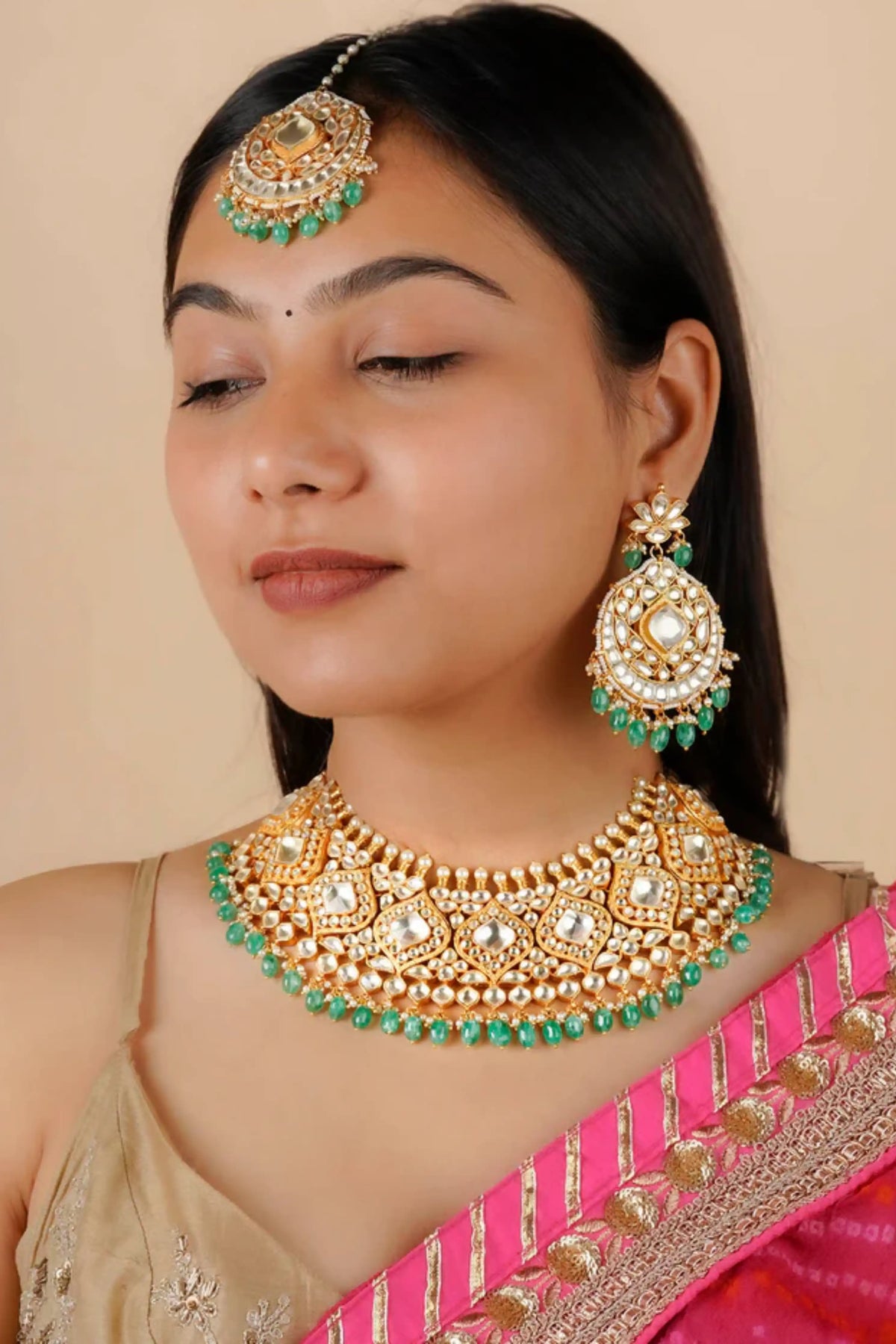 Green Color Bridal Necklace Set