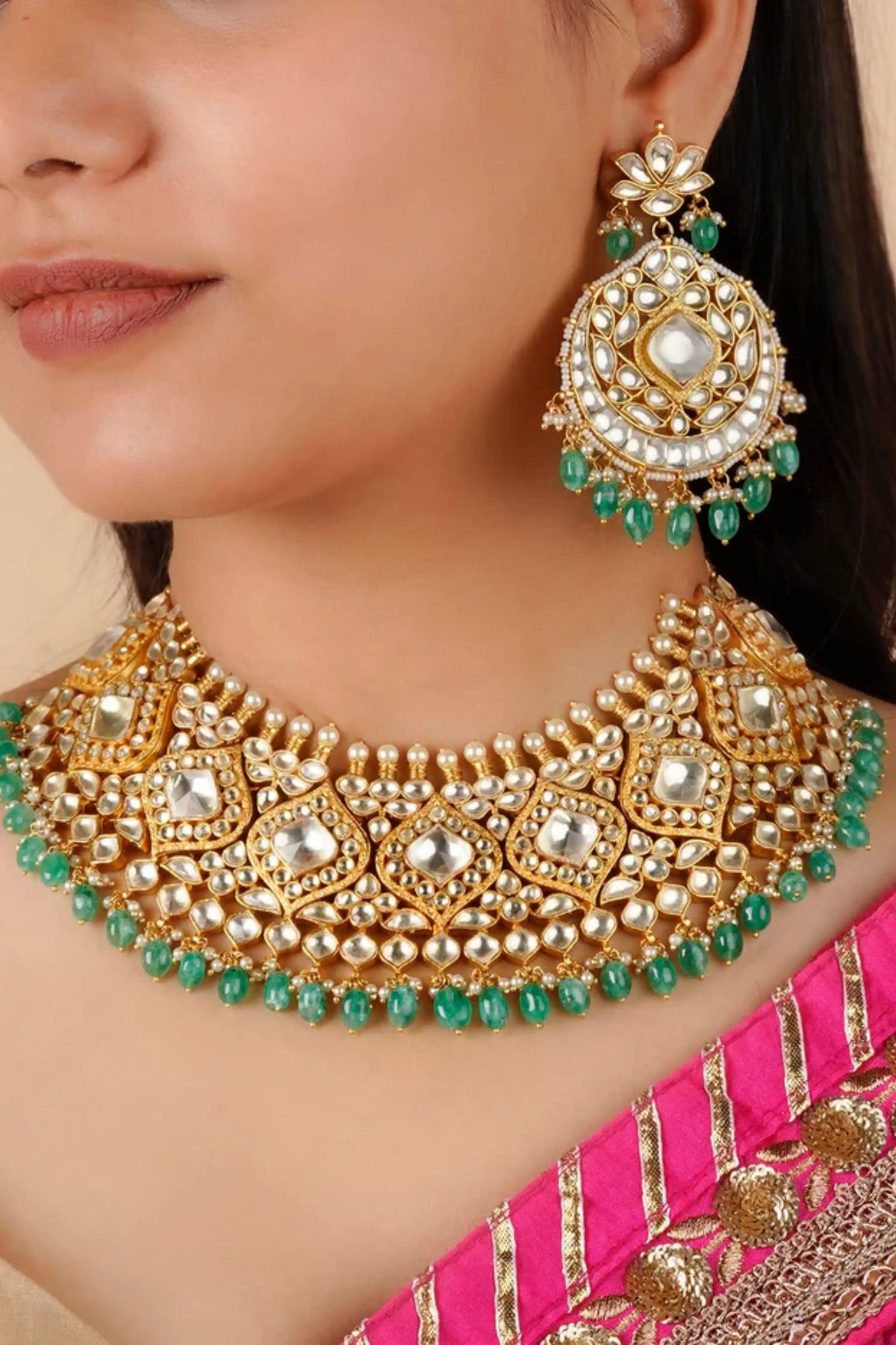 Green Color Bridal Necklace Set