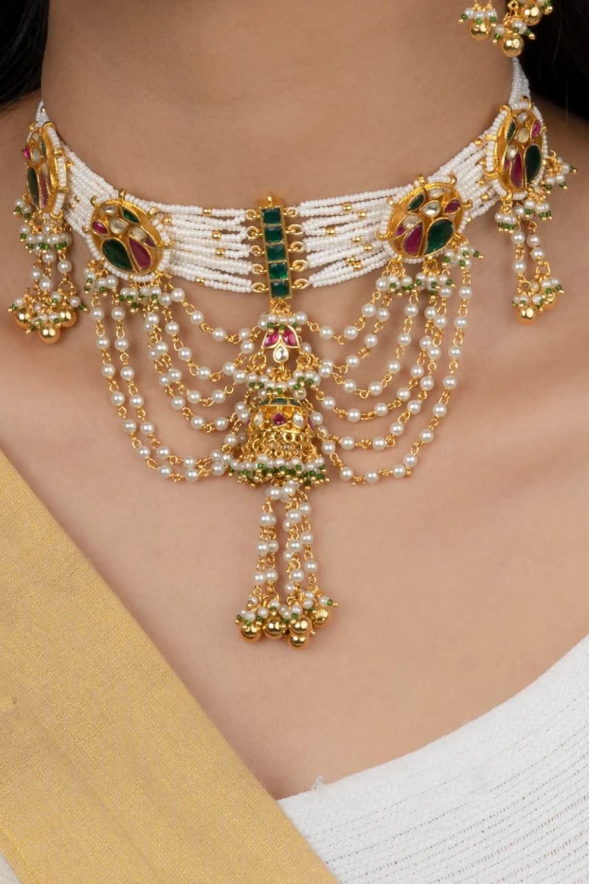 Multicolor Gold Plated Jadau Kundan Necklace Set