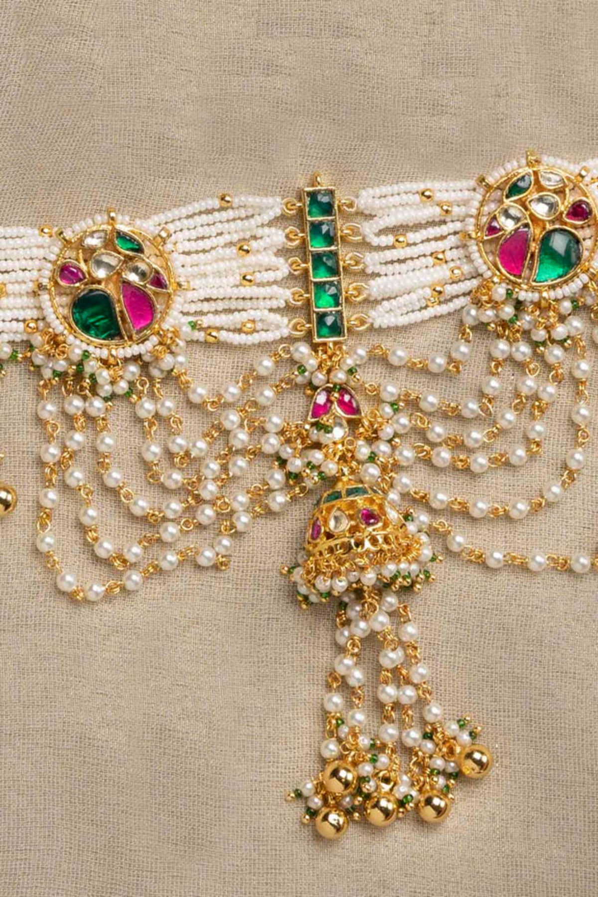 Multicolor Gold Plated Jadau Kundan Necklace Set