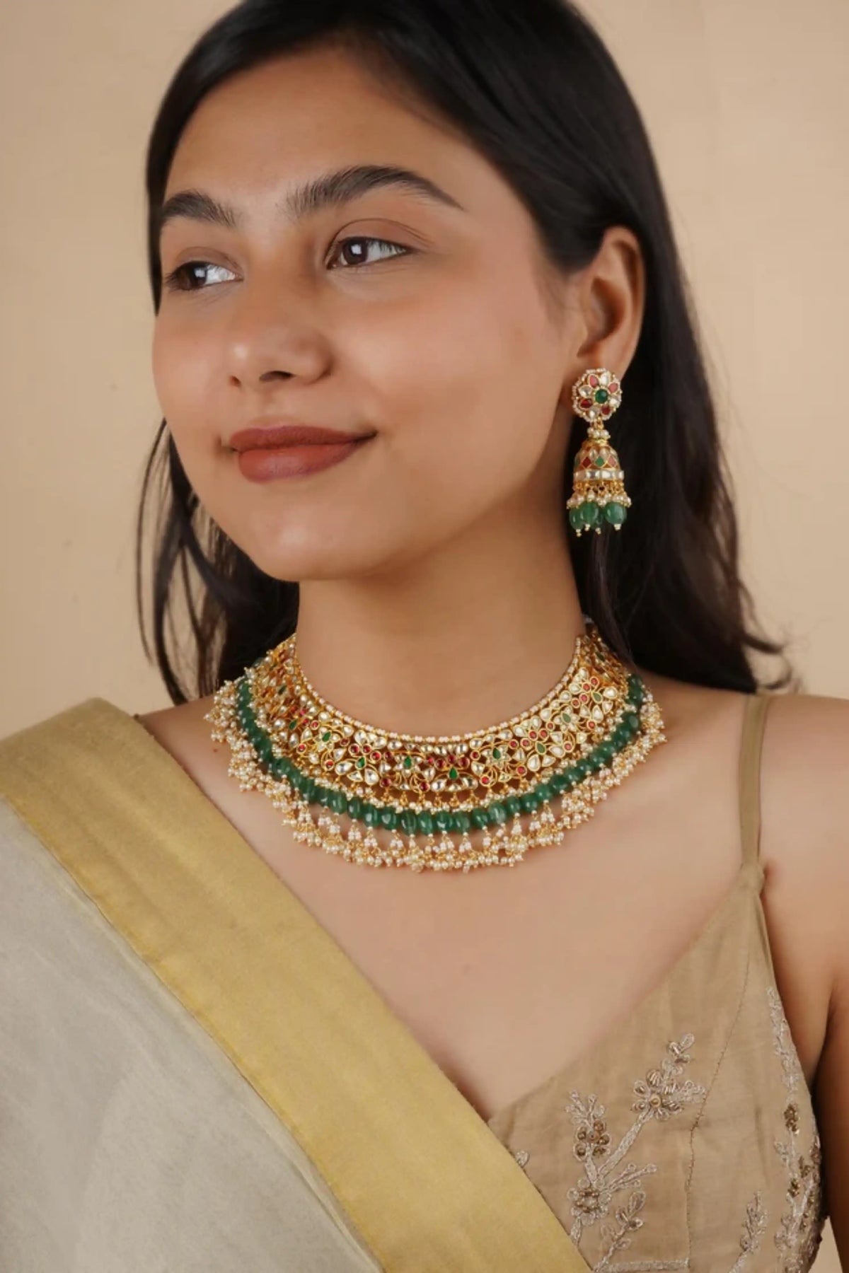Multicolor Gold Plated Jadau Kundan Necklace Set