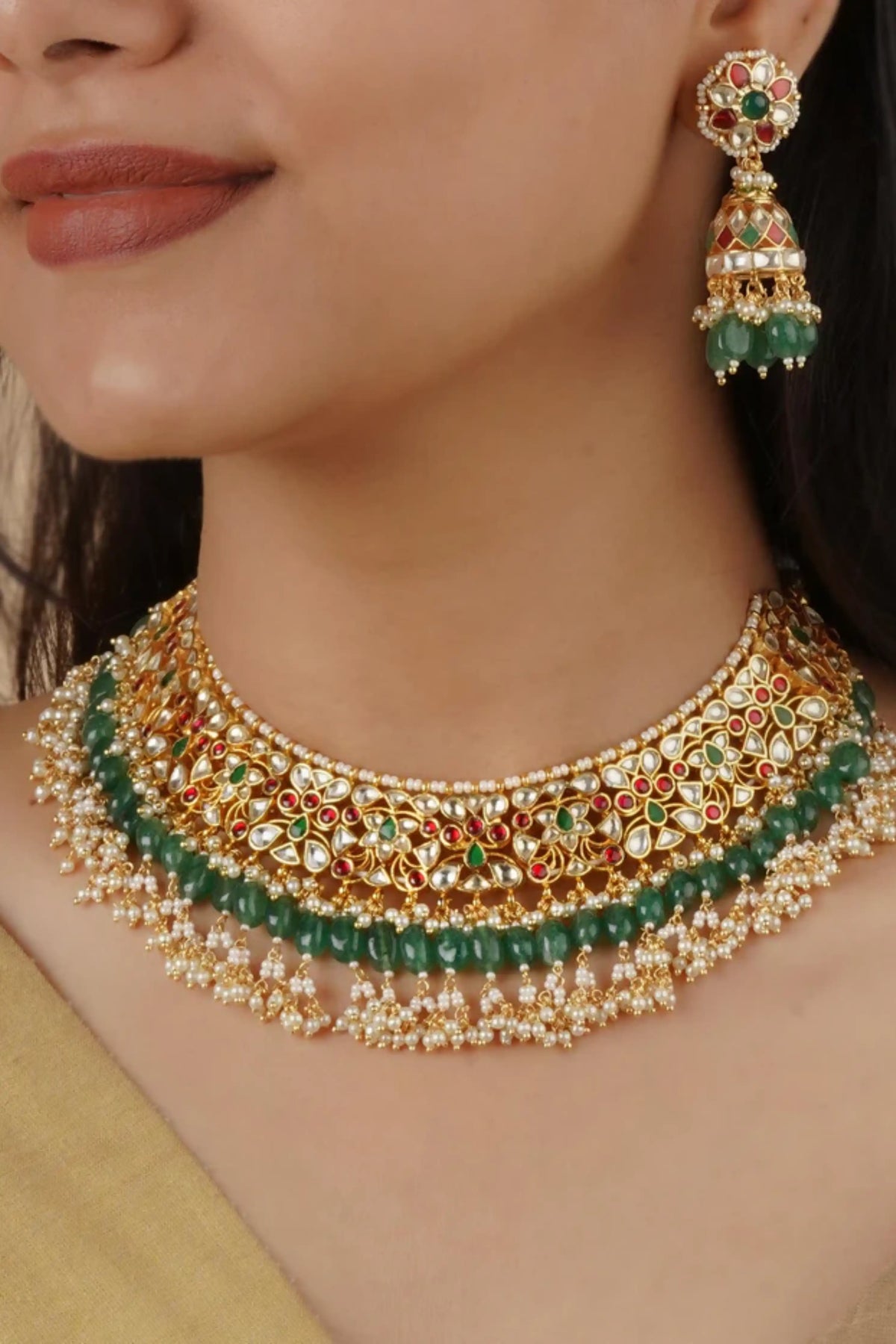 Multicolor Gold Plated Jadau Kundan Necklace Set