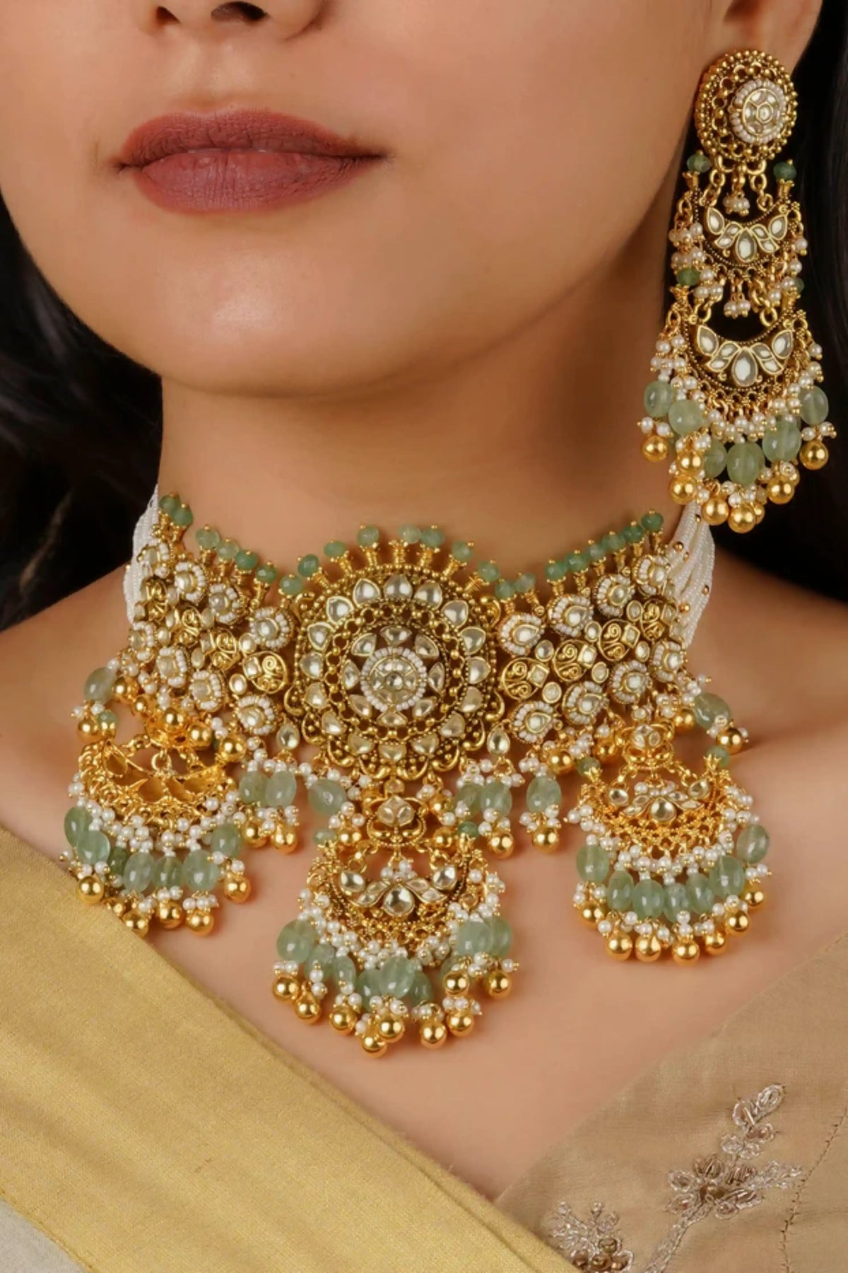 Green Gold Plated  Bridal Necklace Set