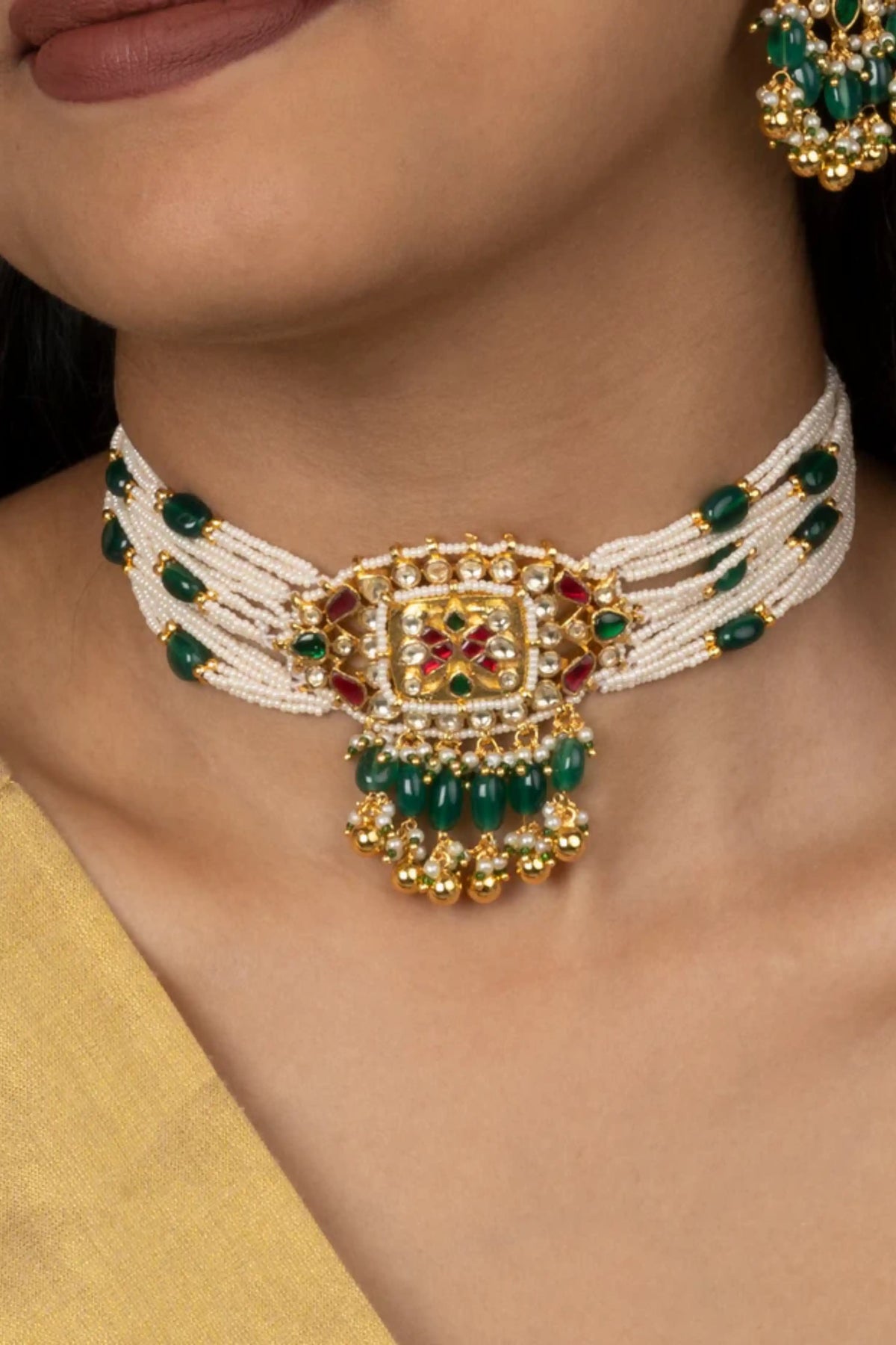Multicolor Gold Plated Jadau Kundan Necklace Set