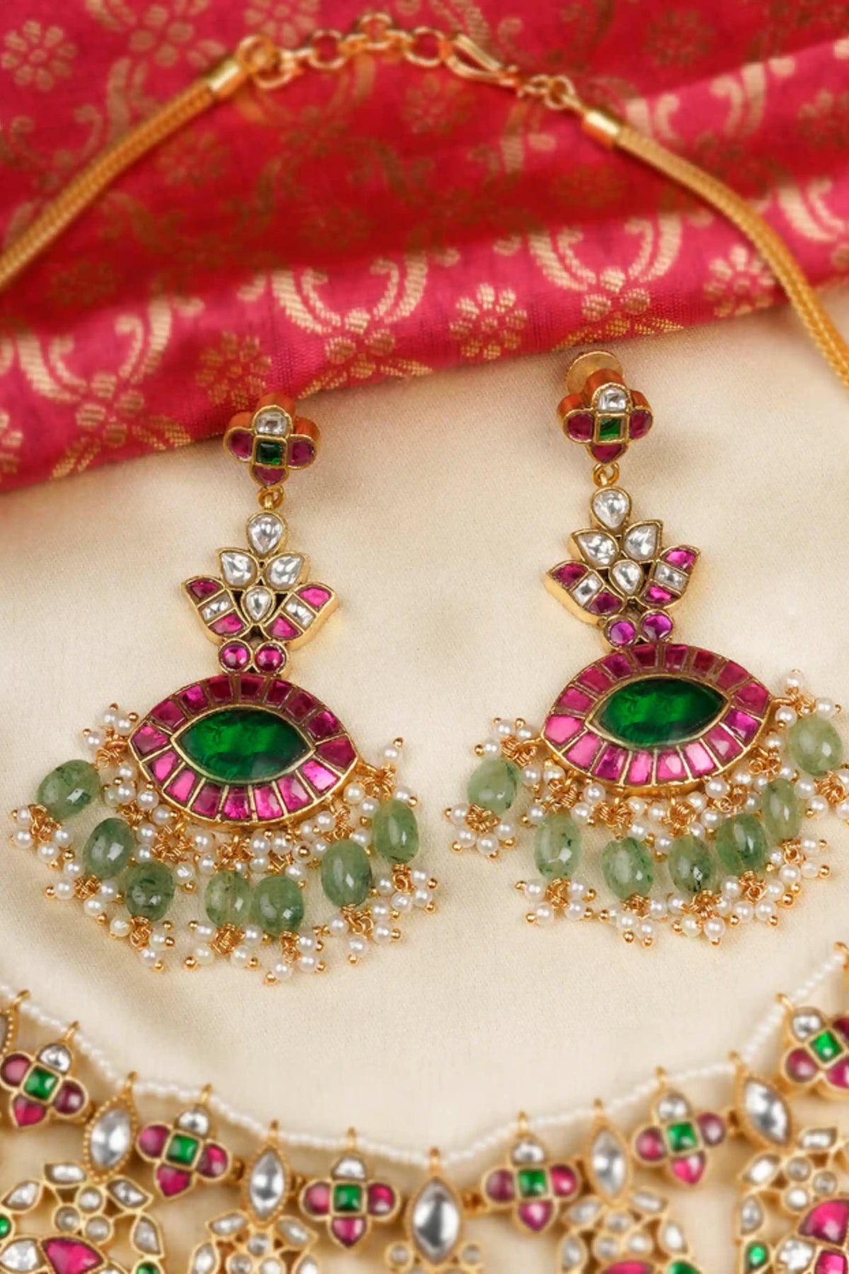 Multicolor Gold Plated Jadau Kundan Bridal Necklace Set