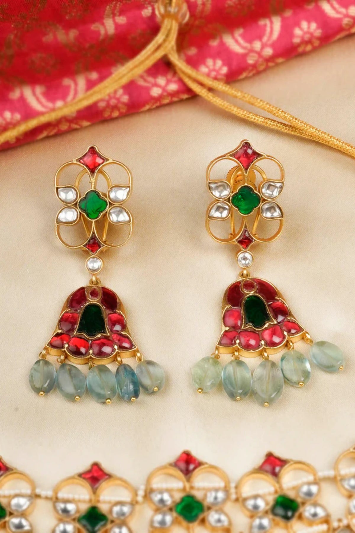 Multicolor Gold Plated Jadau Kundan Necklace Set