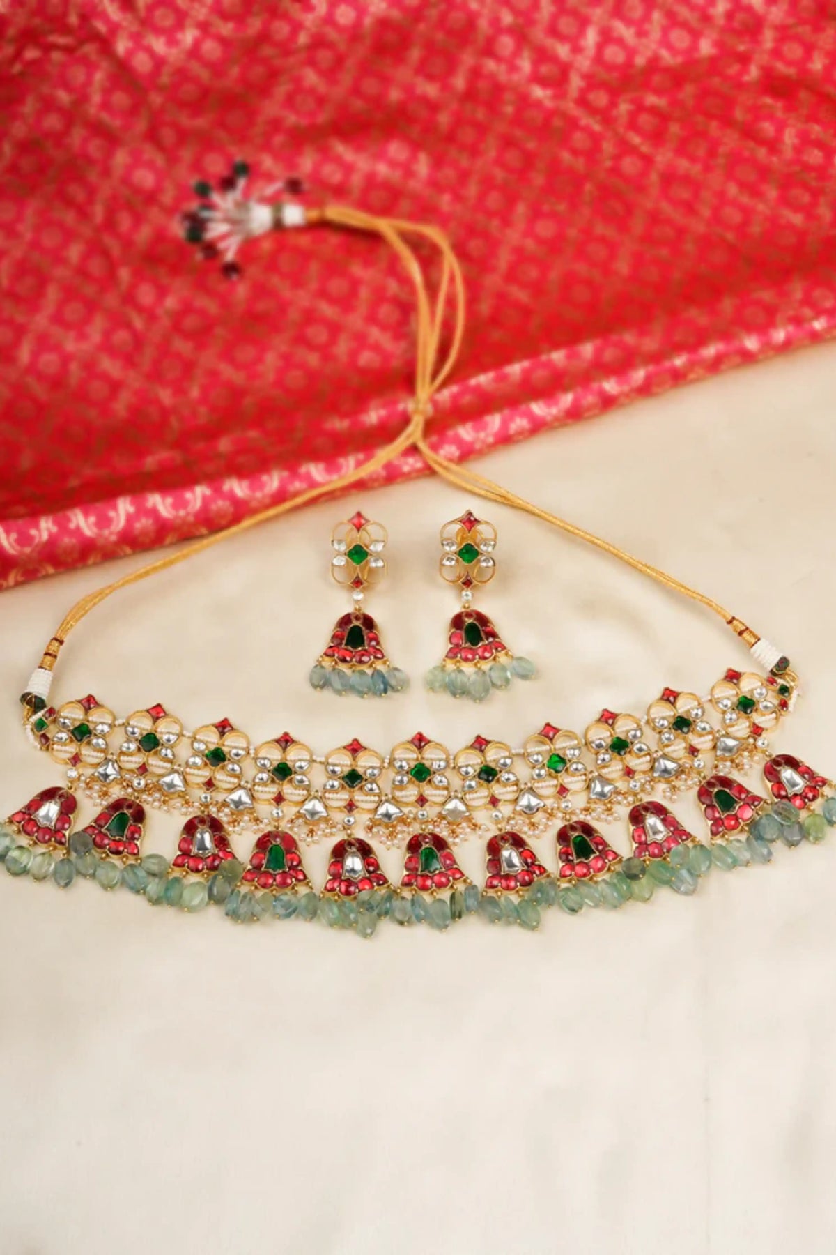 Multicolor Gold Plated Jadau Kundan Necklace Set