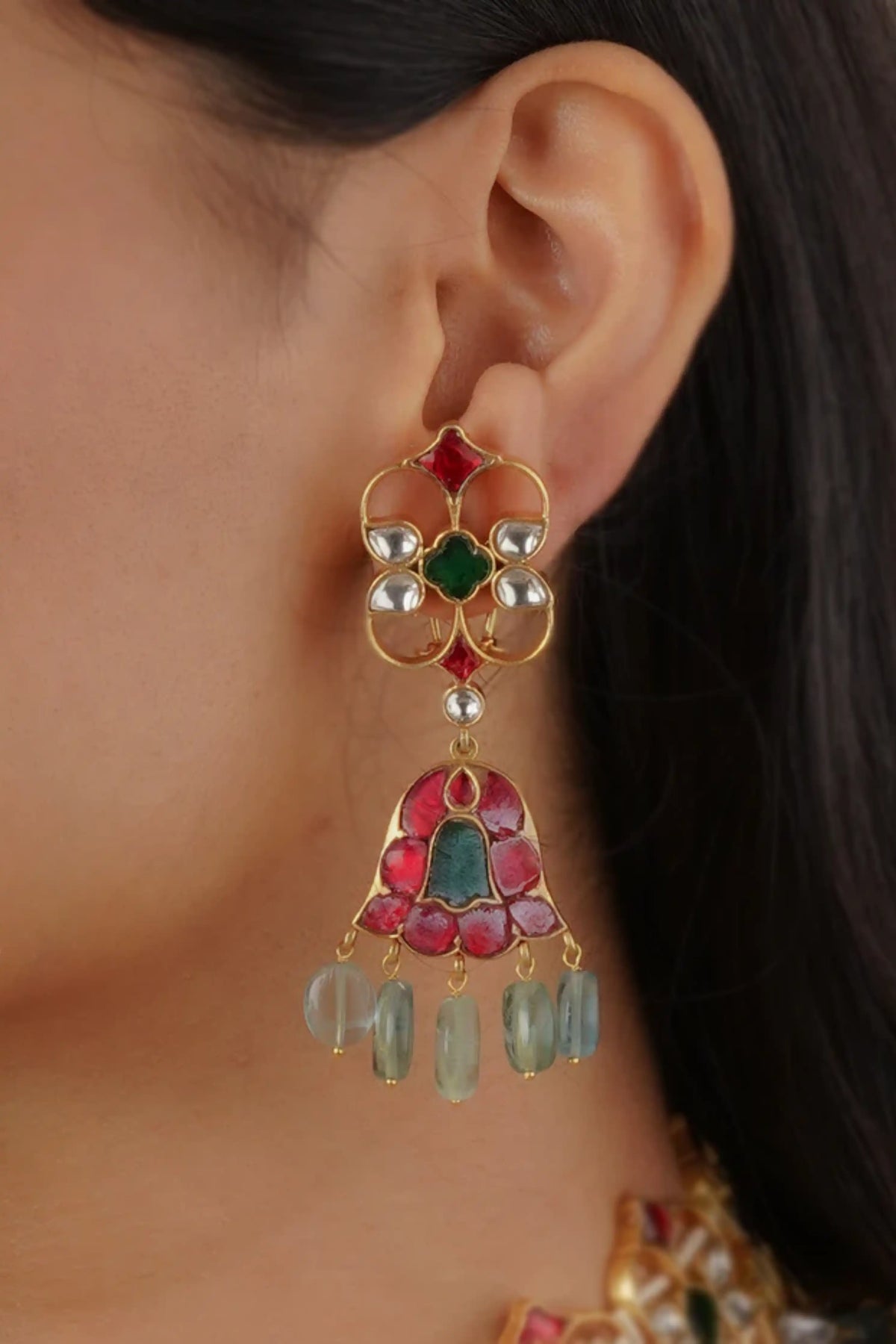 Multicolor Gold Plated Jadau Kundan Necklace Set