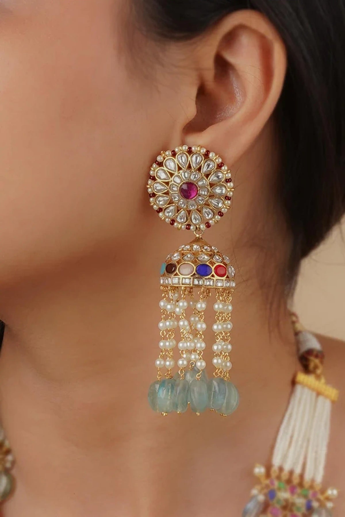 Multicolor Gold Plated Jadau Kundan Necklace Set