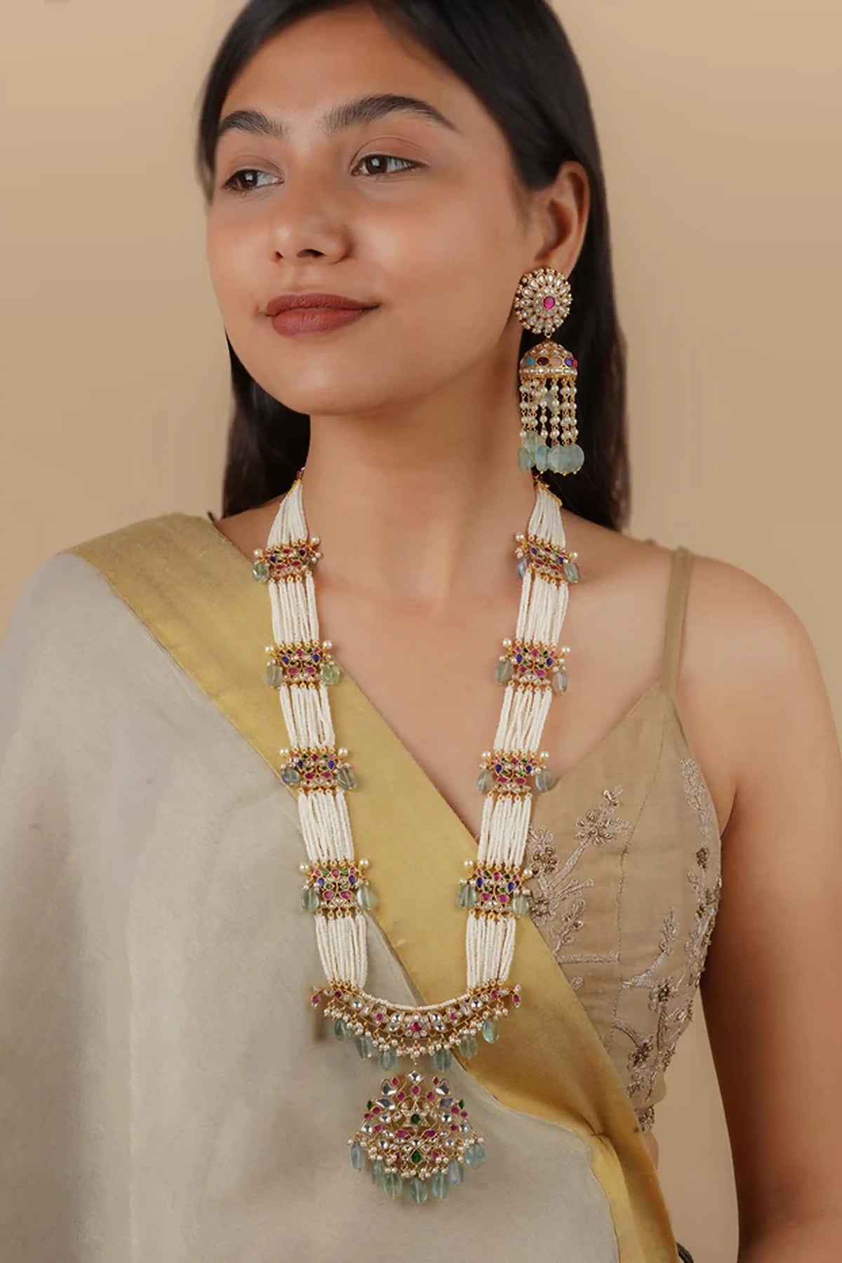 Multicolor Gold Plated Jadau Kundan Necklace Set