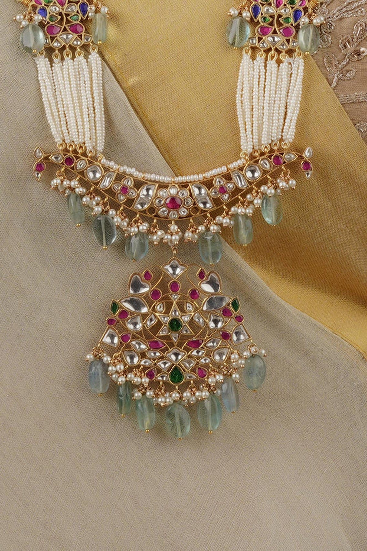 Multicolor Gold Plated Jadau Kundan Necklace Set