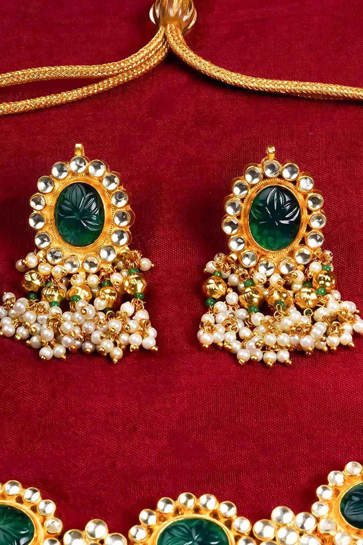 Green Gold Plated Jadau Kundan Necklace Set