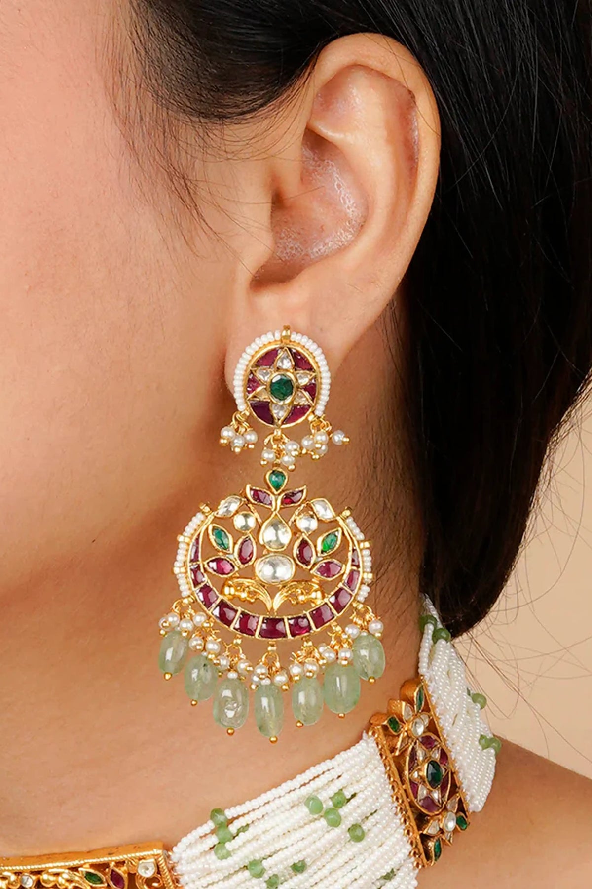 Multicolor Gold Plated Jadau Kundan Necklace Set