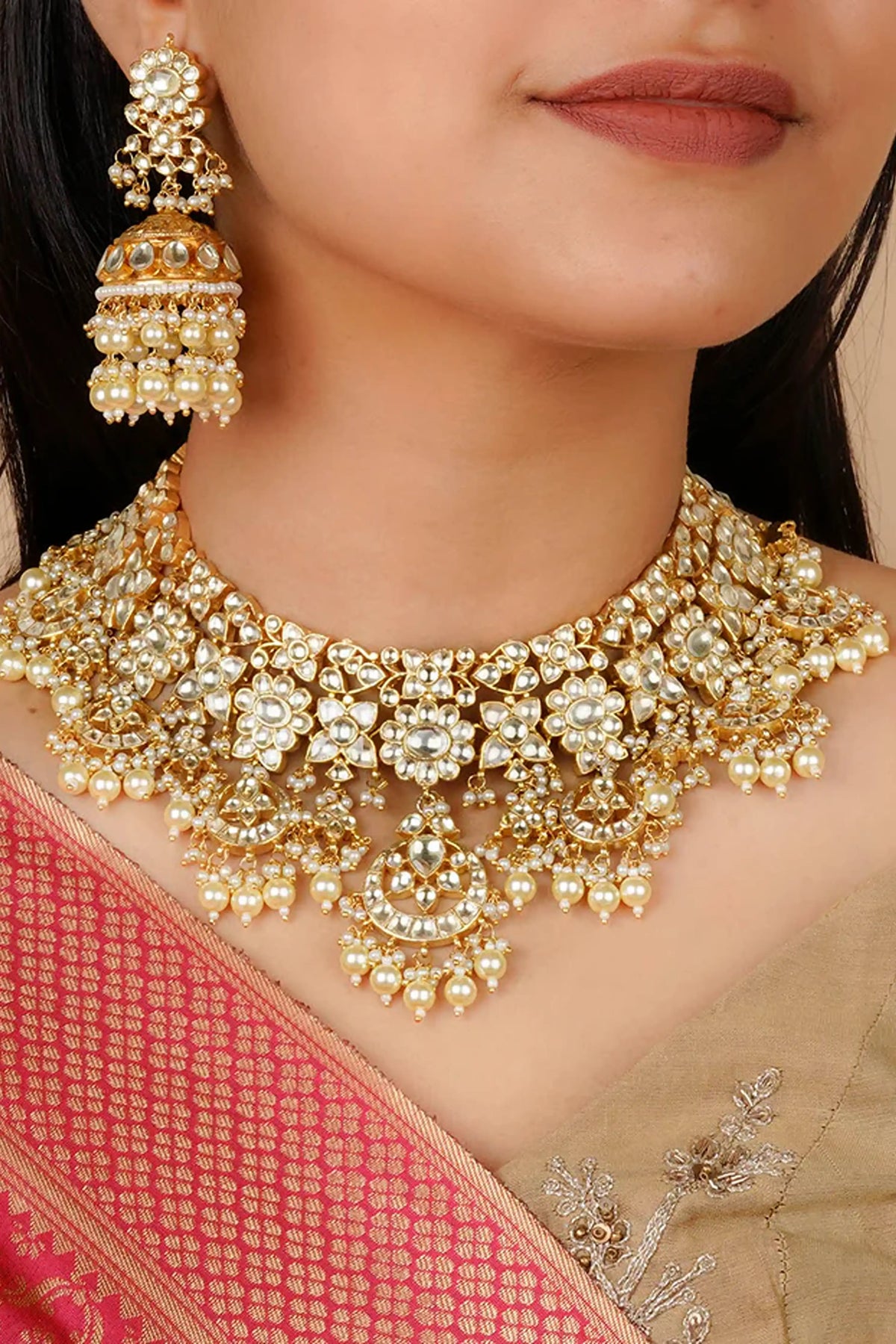 Gold Plated Jadau Kundan Necklace Set