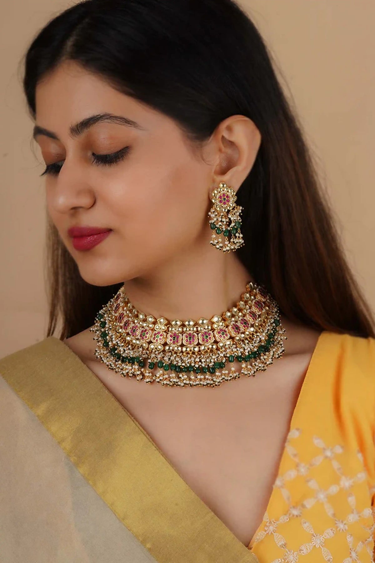 Jadau Kundan Gold Plated Necklace Set