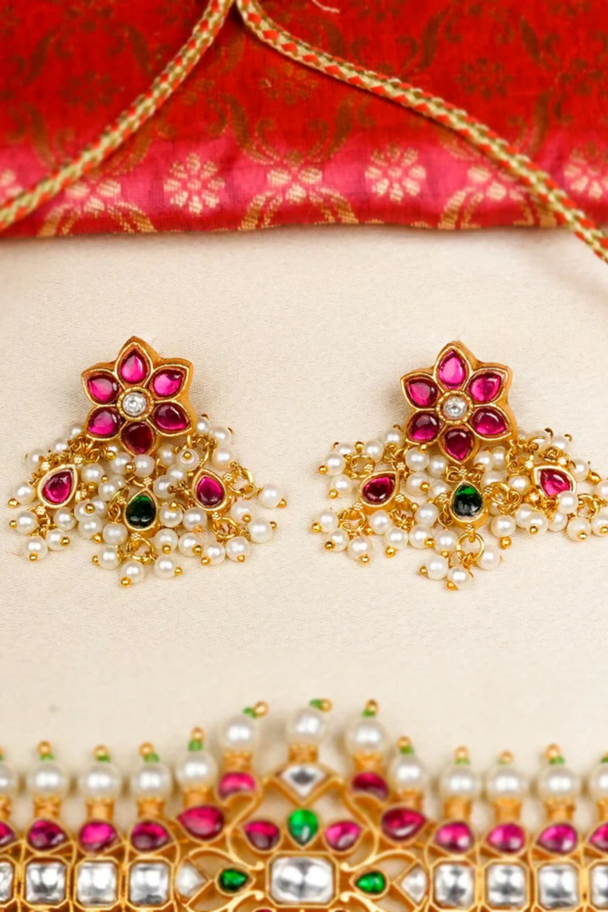 Multicolor Gold Plated Jadau Kundan Necklace Set