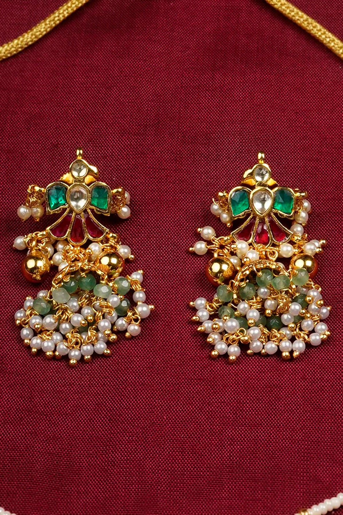 Multicolor Gold Plated Jadau Kundan Necklace Set
