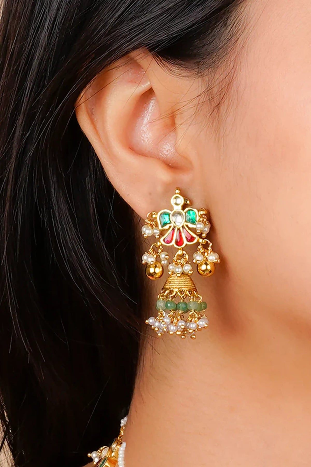 Multicolor Gold Plated Jadau Kundan Necklace Set