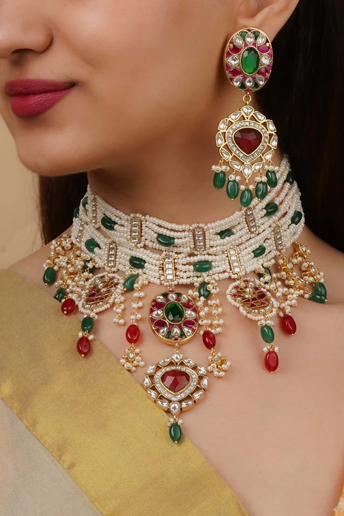 Multicolor Jadau Kundan Necklace Set