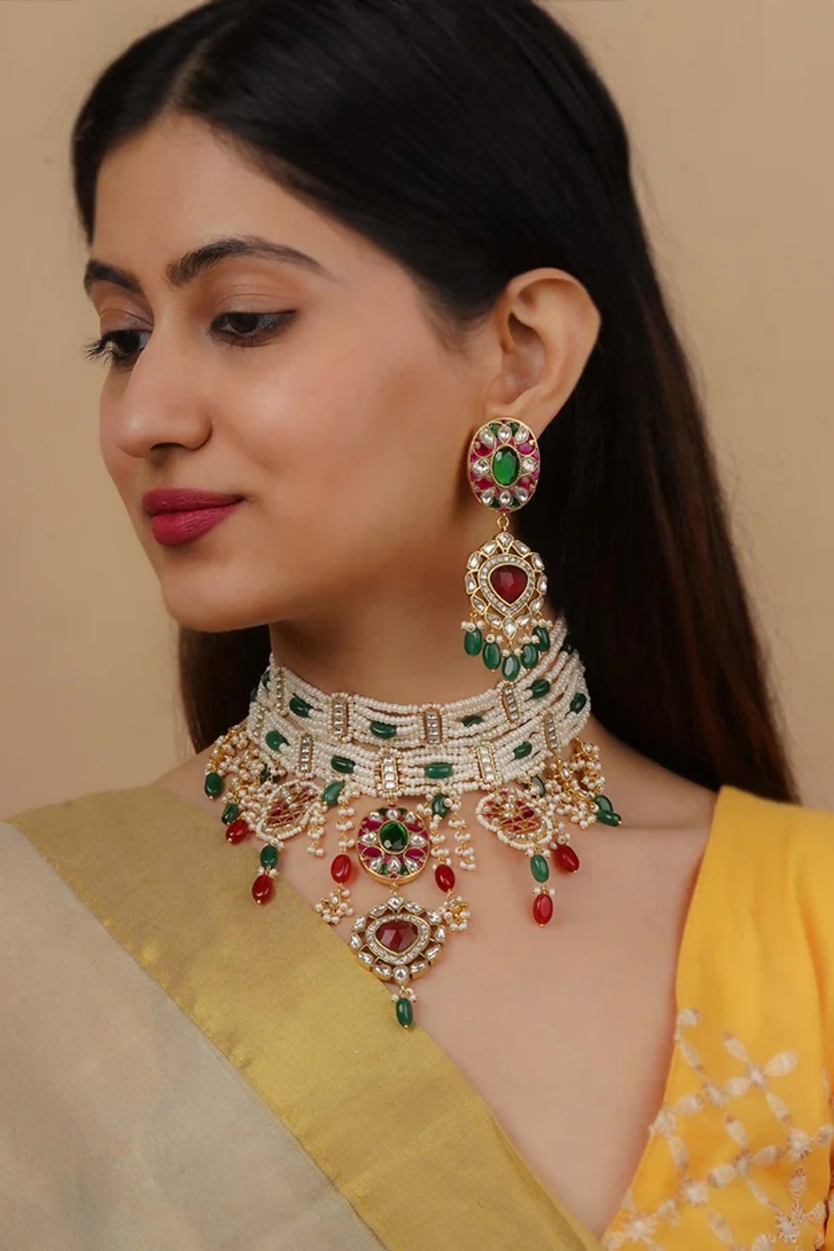 Multicolor Jadau Kundan Necklace Set