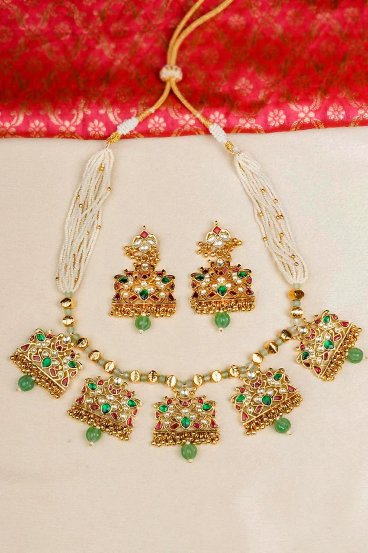 Multicolor Gold Plated Jadau Kundan Necklace Set