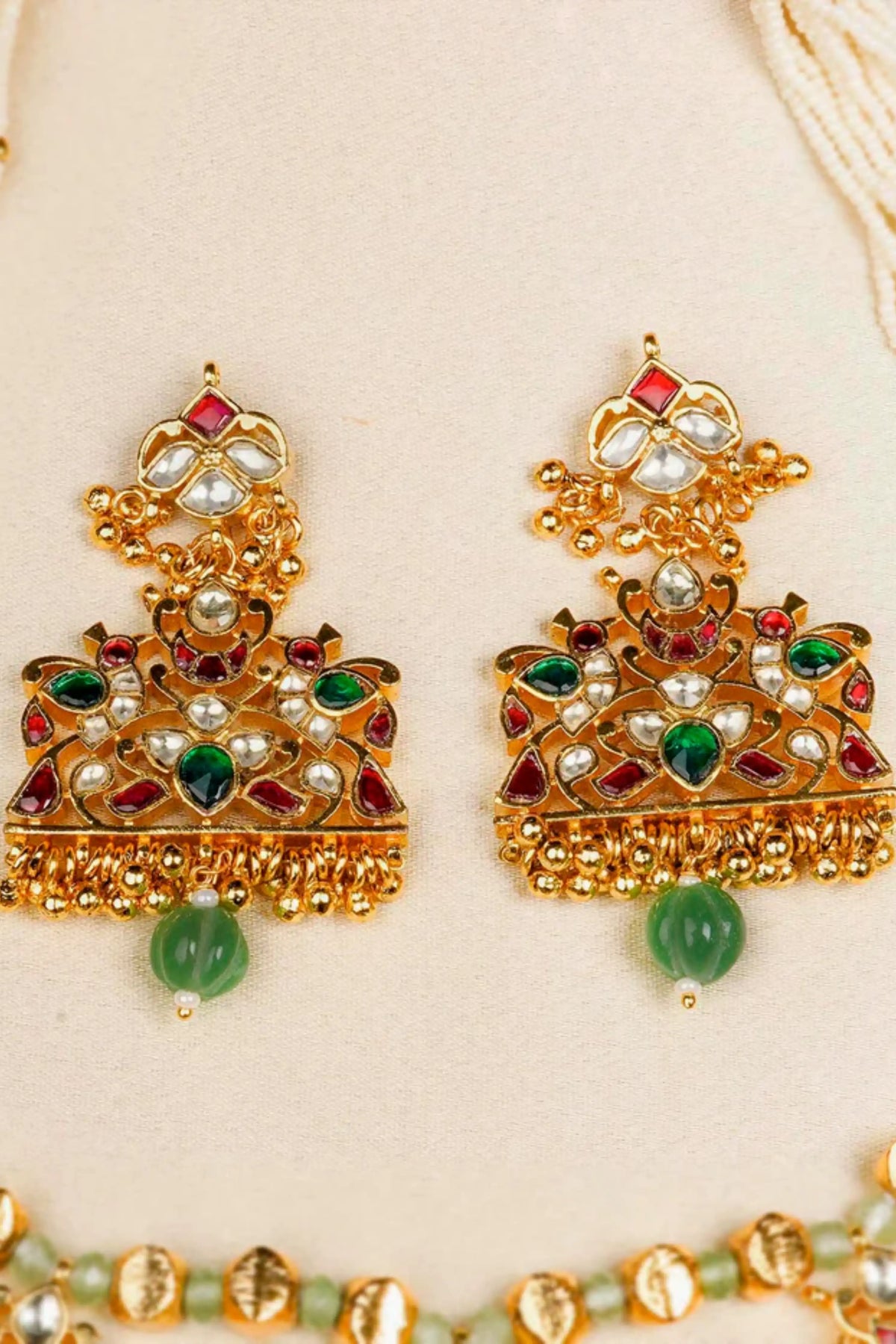 Multicolor Gold Plated Jadau Kundan Necklace Set