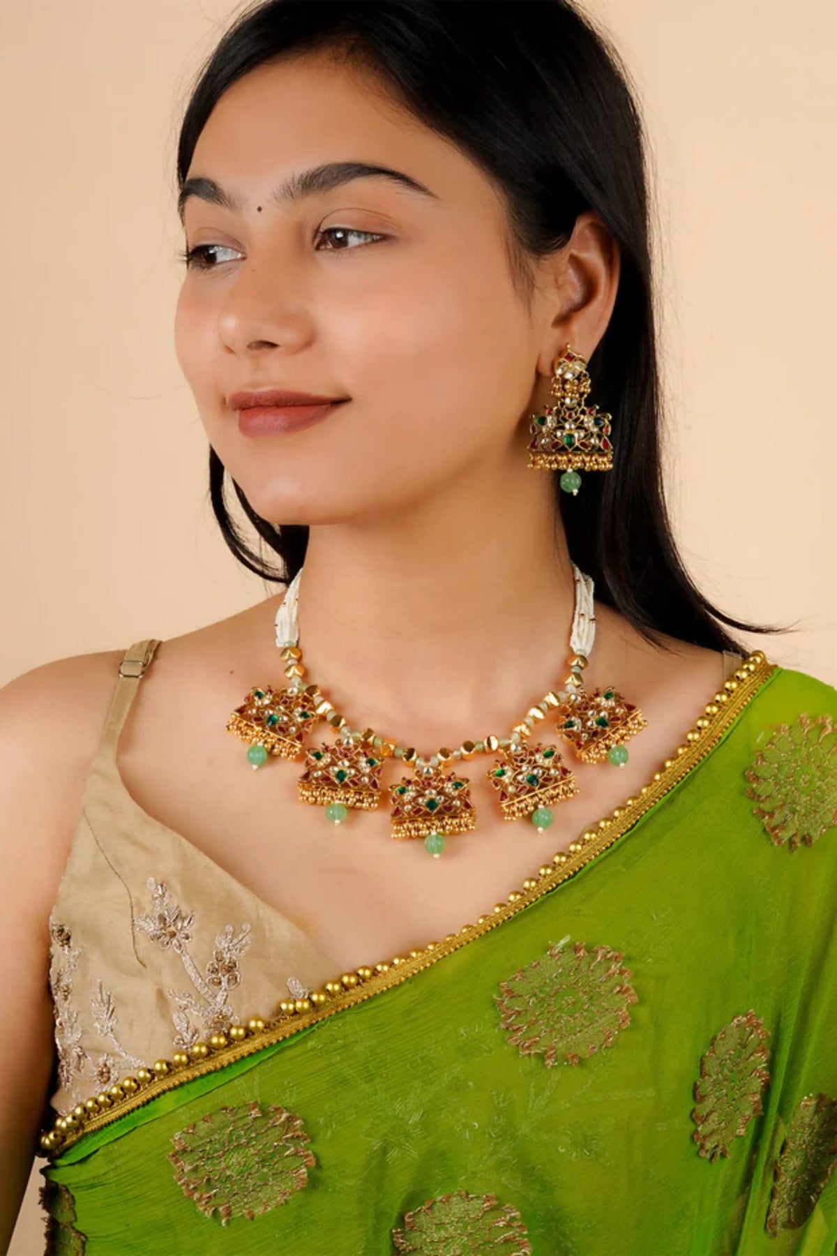 Multicolor Gold Plated Jadau Kundan Necklace Set