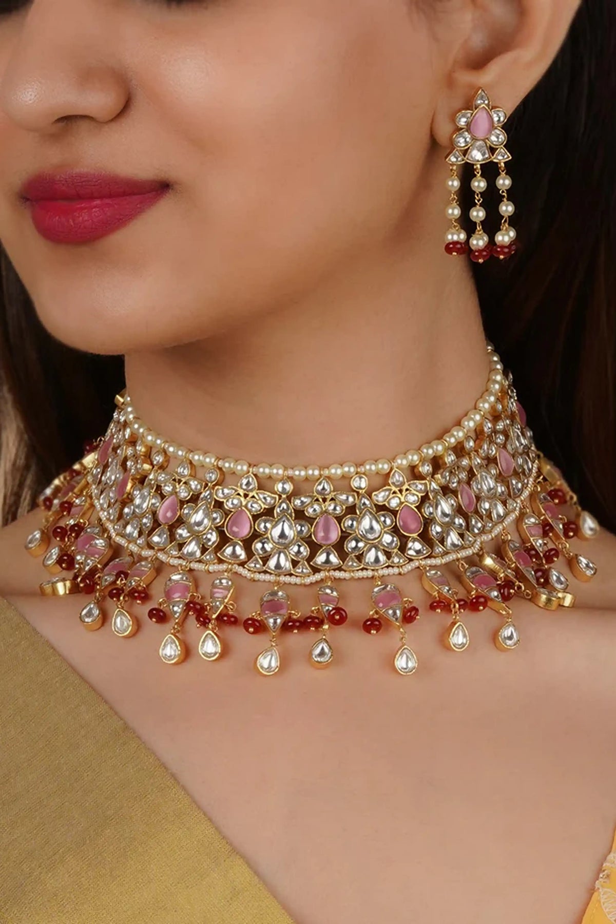 Baby Pink Kundan Necklace Set