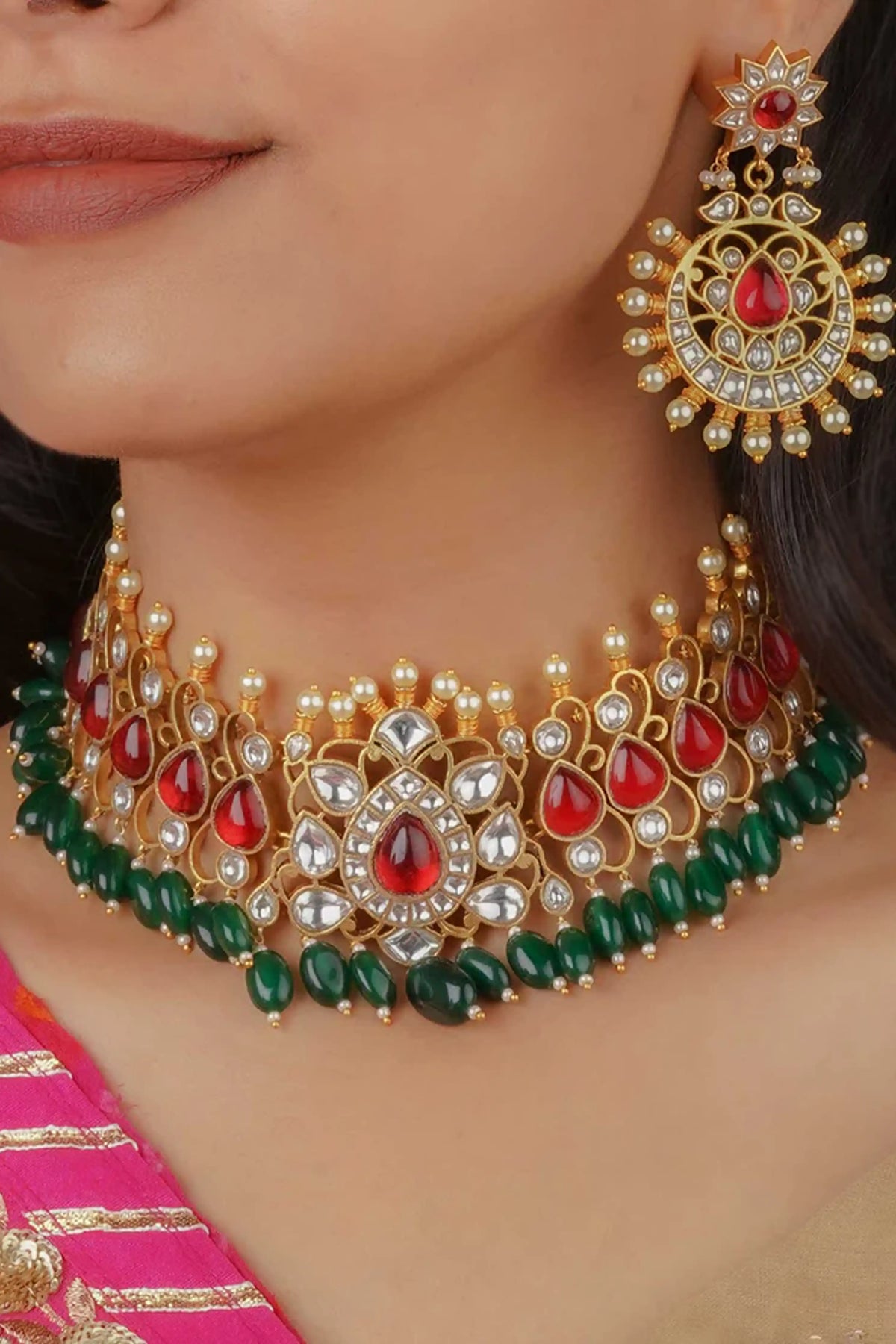 Mortantra Red Bridal Necklace Set