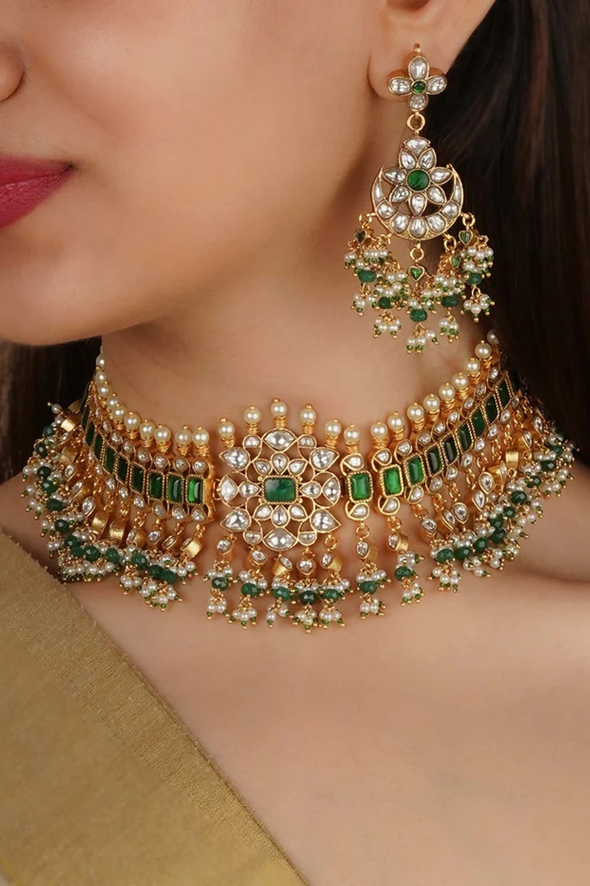 Mortantra Green Color Necklace Set