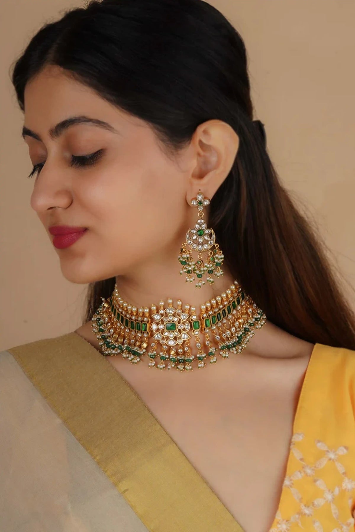 Mortantra Green Color Necklace Set