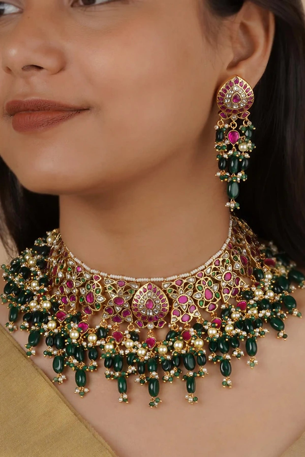 Gold Plated Jadau Kundan Necklace Set