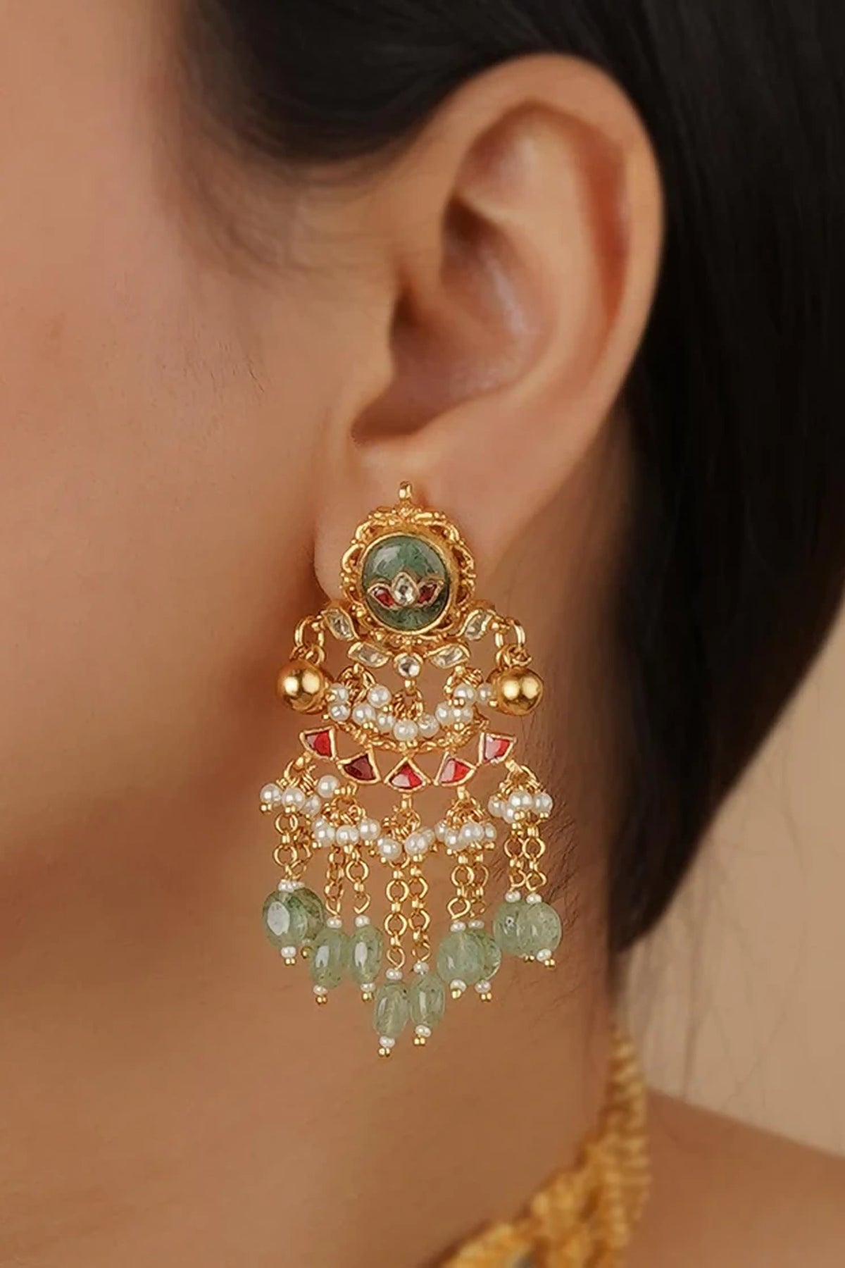 Multicolor Gold Plated Jadau Kundan Necklace Set
