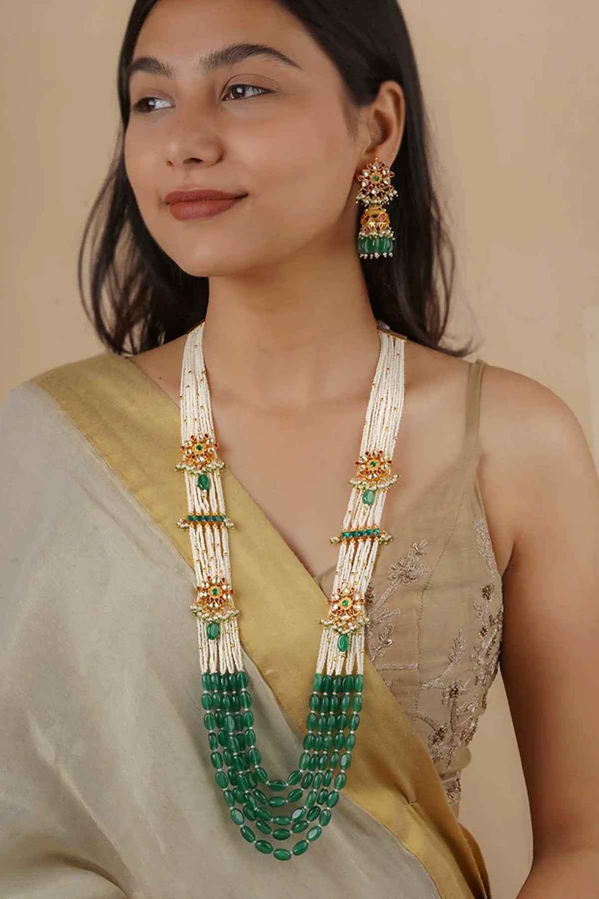 Multicolor Gold Plated Jadau Kundan Necklace Set